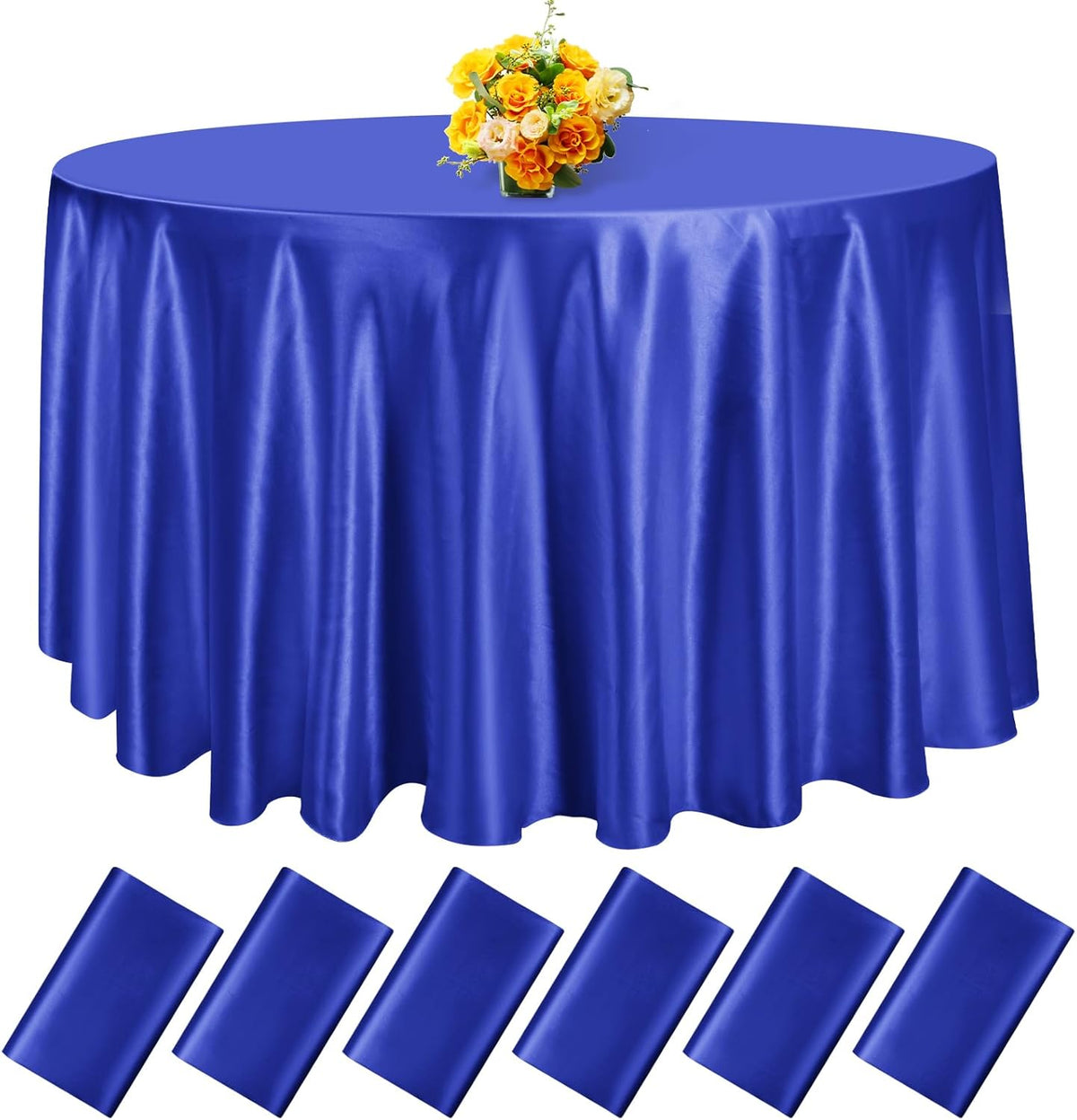 fani 6 Pack 120 Inch Royal Blue Satin Tablecloth - Silky Round Tablecloth Overlay Smooth Fabric
