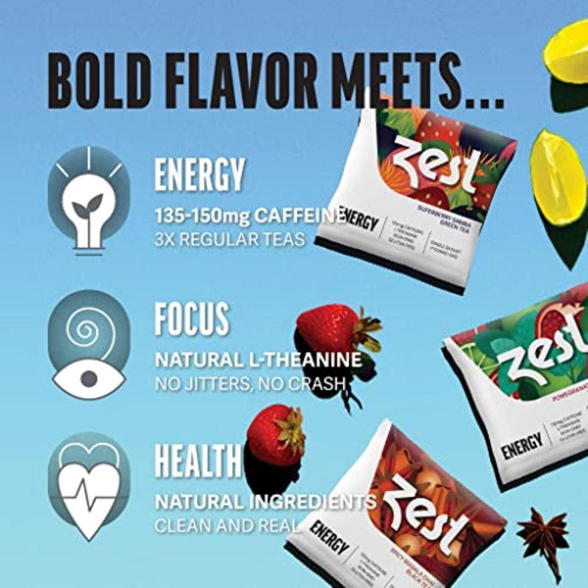 Zest 135-150mg High Caffeine Energy Leaf Blends - Variety Mini Sampler Pack - Black Tea & Green Tea