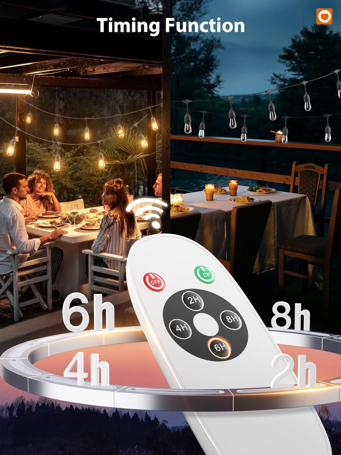 addlon Outdoor String Lights Timer Control, 48FT LED Patio Light with Edison Vintage Shatterproof