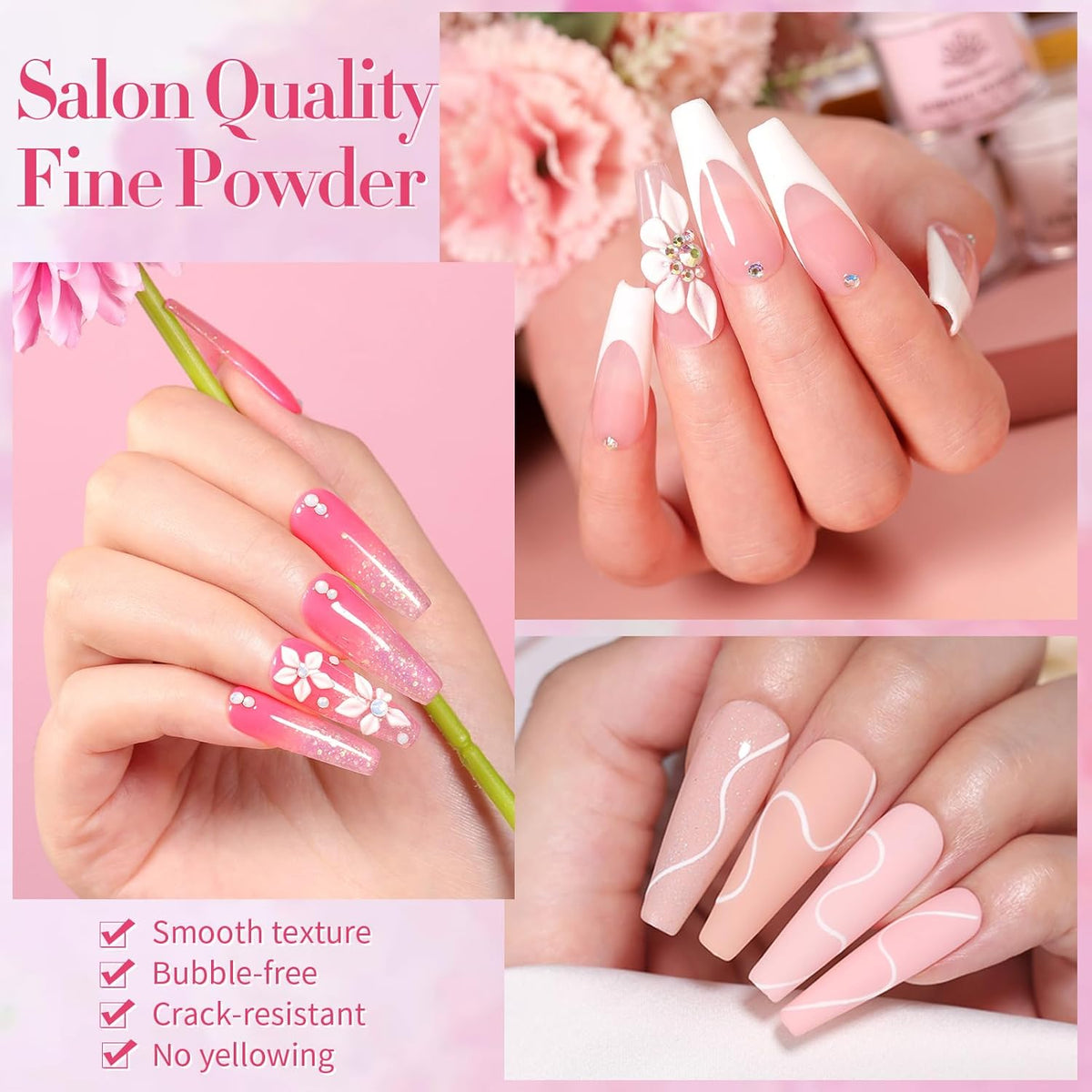 BORN PRETTY Acrylic Nail Kits Full Set,87PCs Pink White Clear Glitter Grey Acrylic Powder and