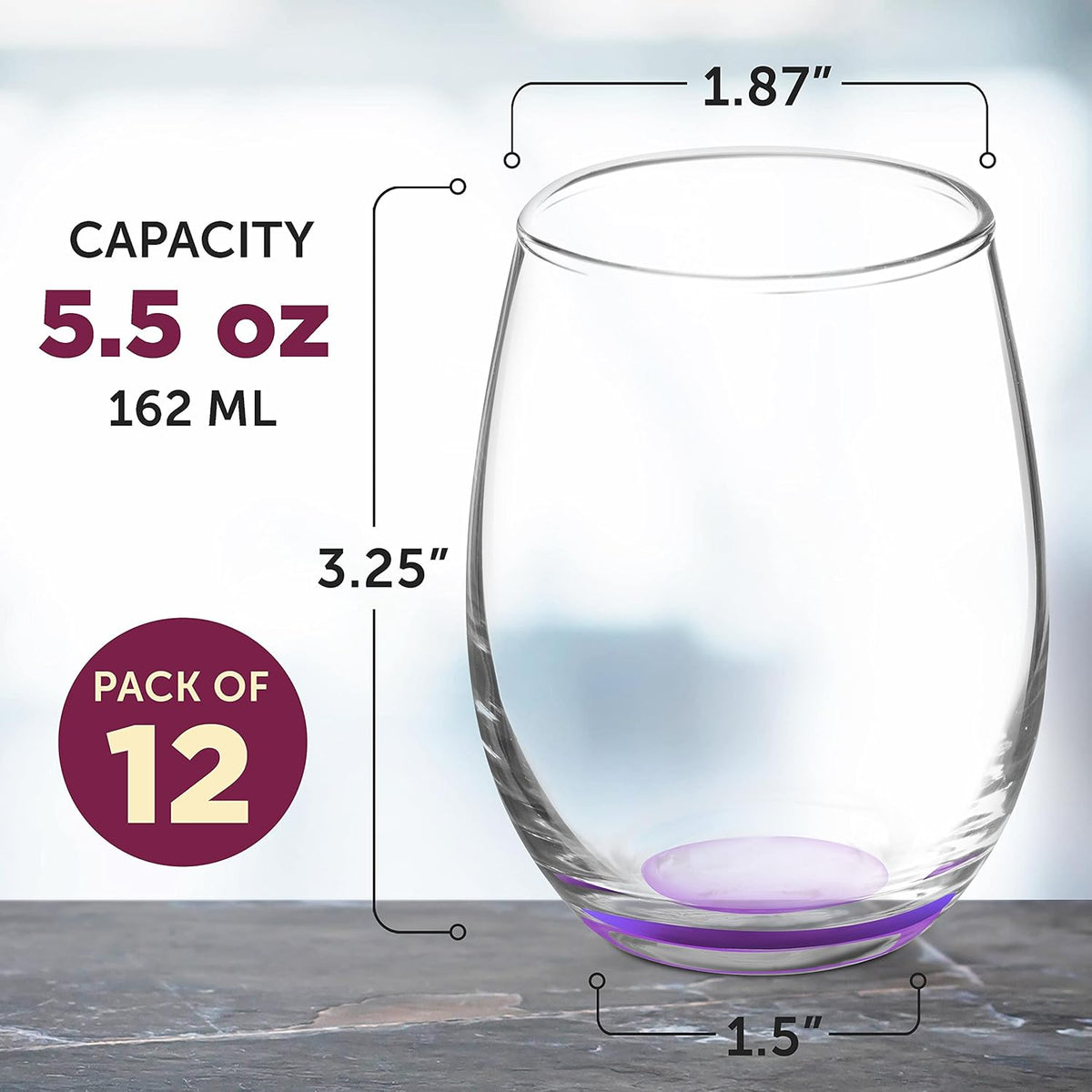 DISCOUNT PROMOS Stemless Wine Glasses by ARC 5.5 oz. Set of 12, Bulk Pack - Perfect for Hotel, Bar
