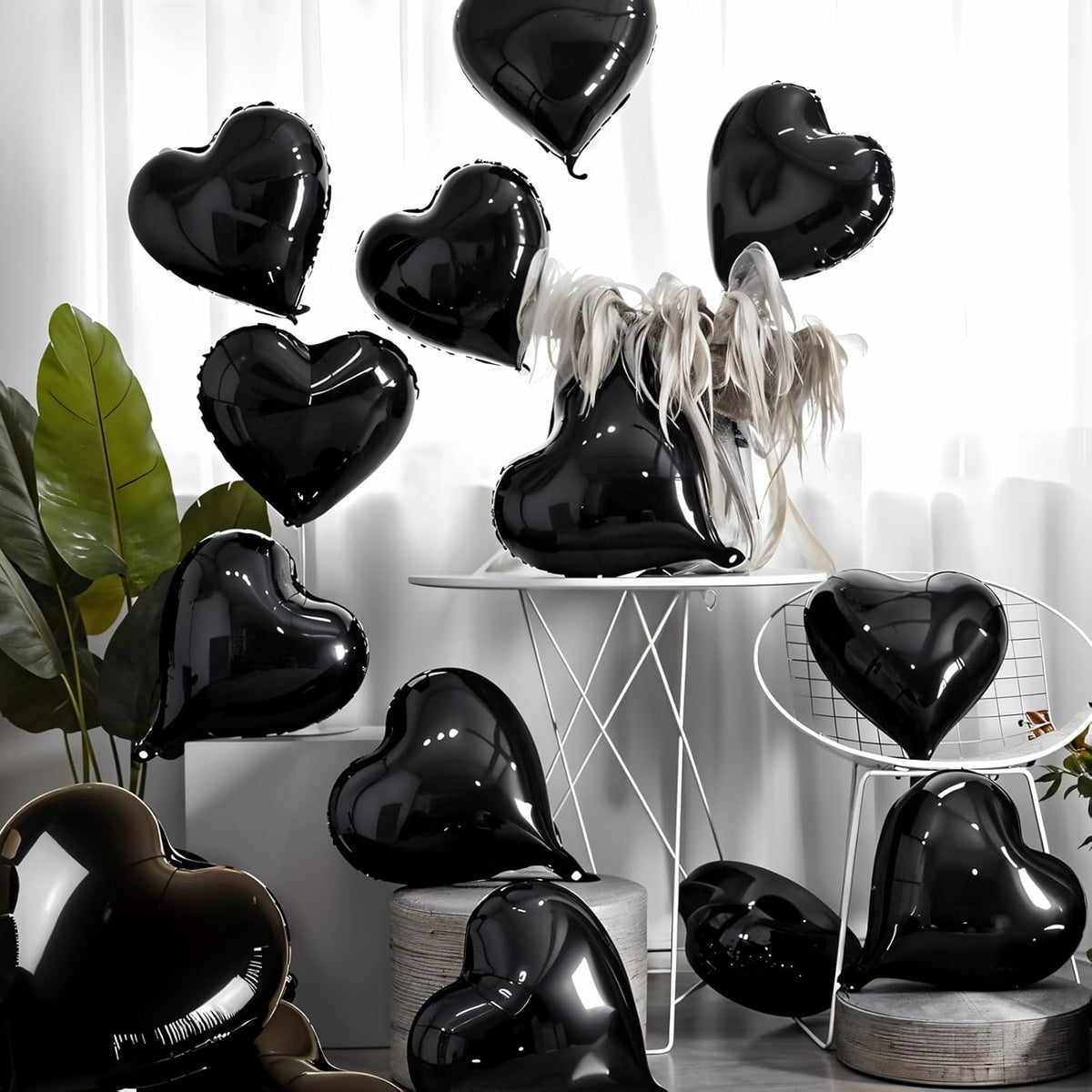 Black Heart Balloons, 18 Inch Black Heart Shape Balloon, 12PCS Large Helium Foil Romantic Balloons