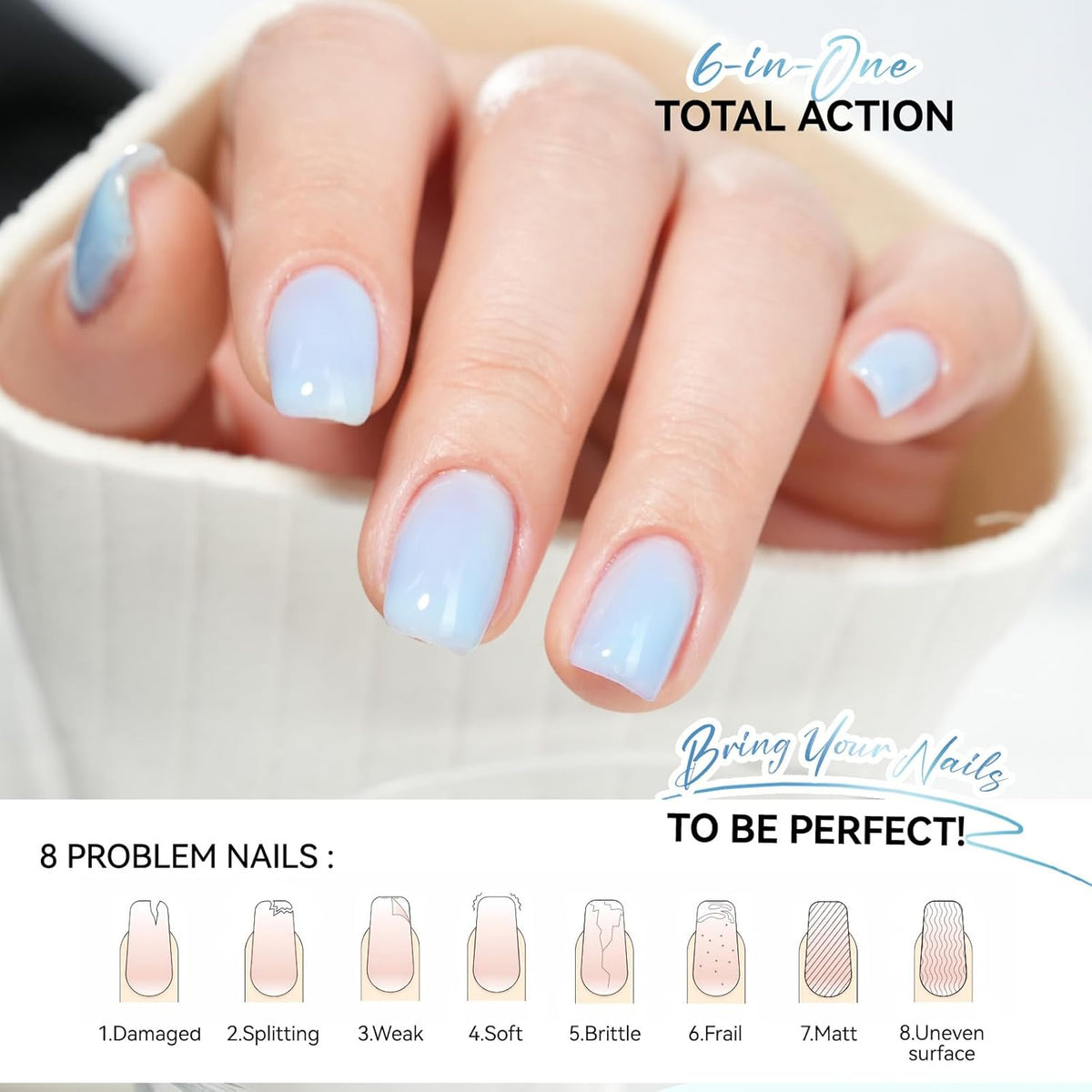 Nail Polish Strengthener and Growth Treatment: Azure Blue 15ml Gelike EC 6 in 1 Natural Nail