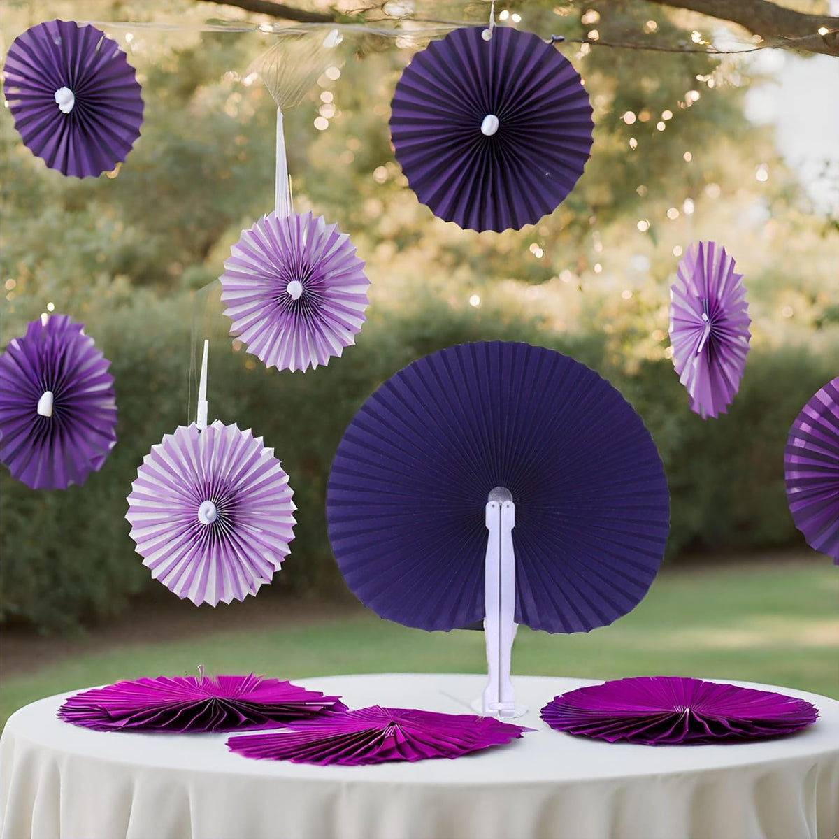 12 Packs Decorative Paper Folding Hand Fans Handheld,Purle Round Foldable Wedding Fans Chinese and