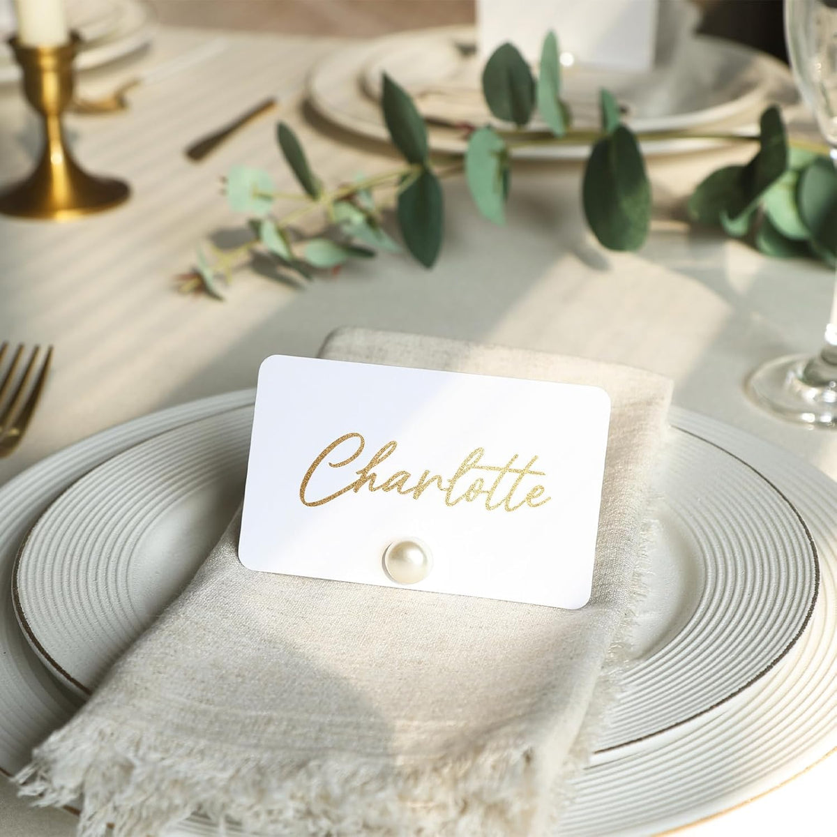 UNIQOOO 12Pcs Decorative Pearl Place Card Holders Bulk, Elegant Ivory Name Card Stands Set, for