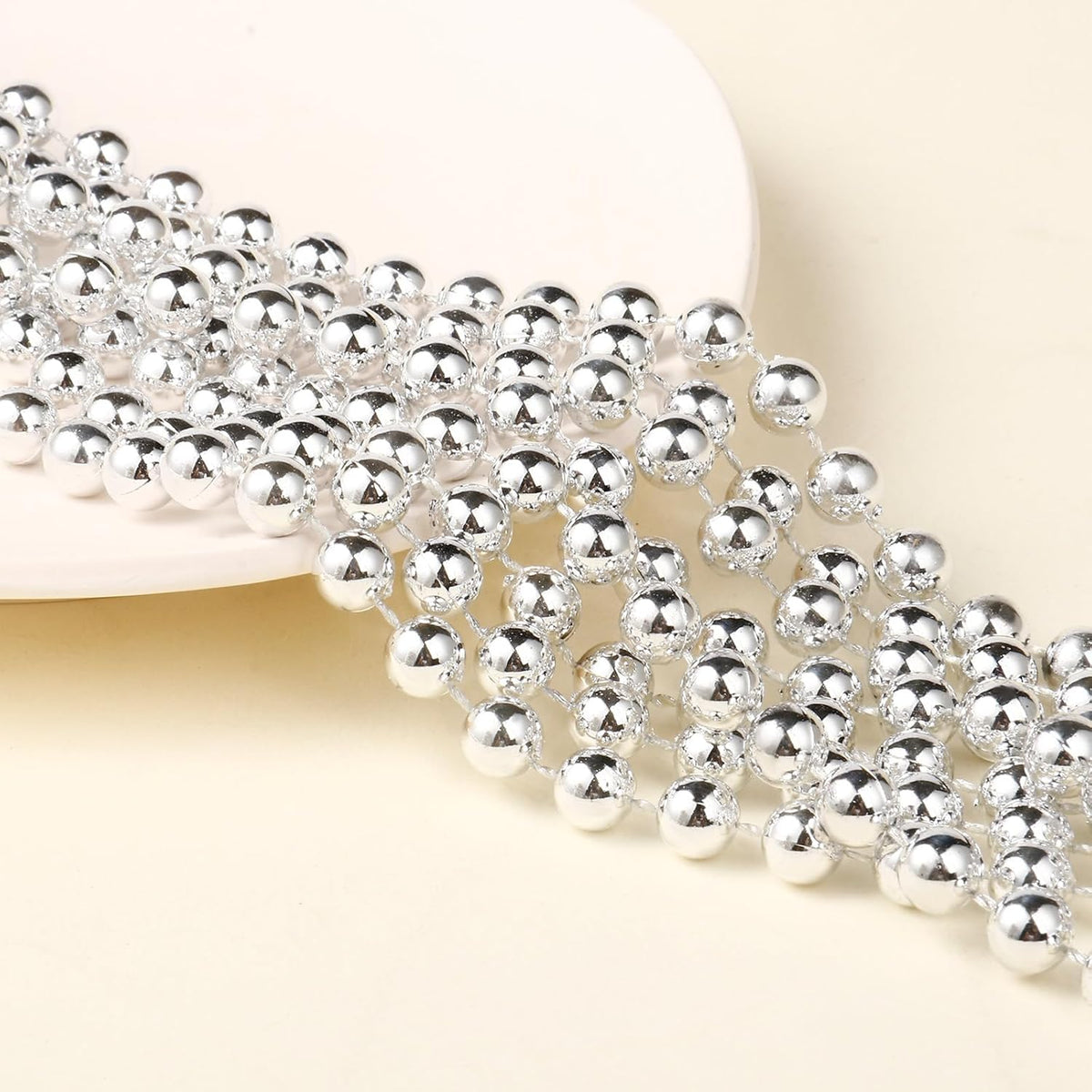 [98 Feet] Silver Pearl Beads Garland, 6MM 33 Yards Silver Faux Pearl Beads String Roll Bulk for DIY