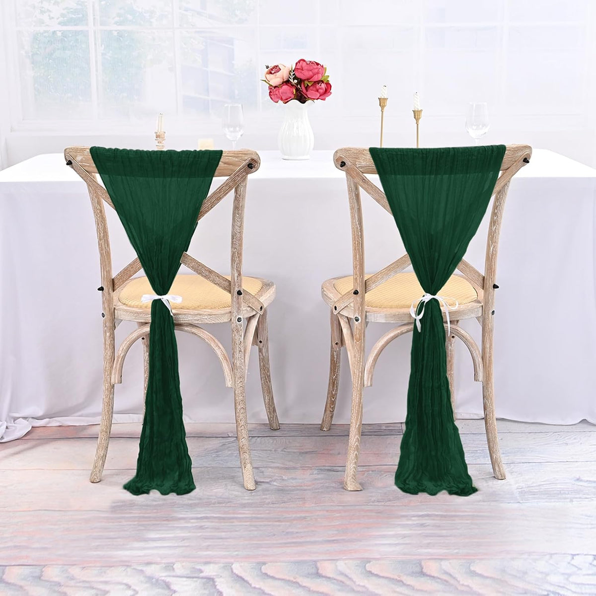 50 PCS Cheesecloth Chair Sashes Bows Wedding Aisle Decorations Chair Ribbon Ties Back Sash for