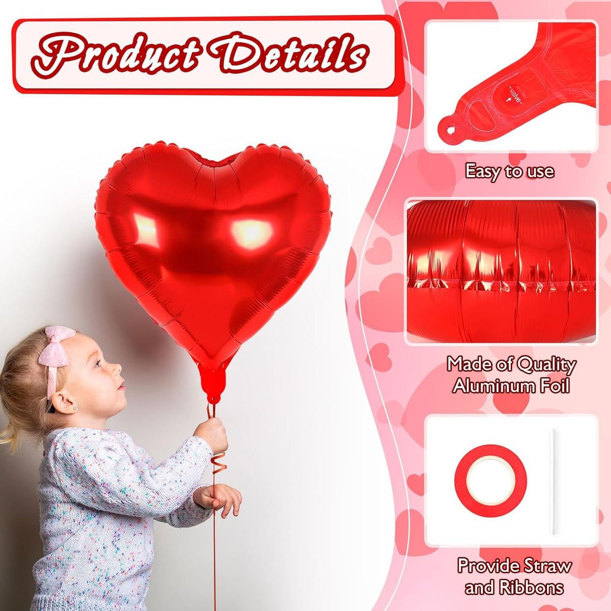 24 Pcs Red Heart Balloons,18 inch Heart Shape Foil Balloons Love Balloon Valentine Balloon for