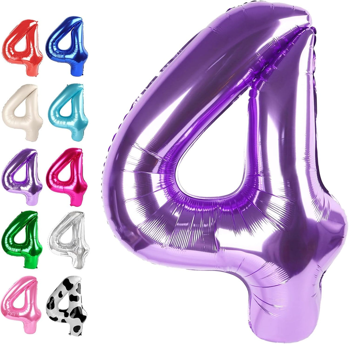 40 Inch Purple Large Number 4 Birthday Balloon, Giant Number Four 14 24 34 40 44 Balloons, Foil