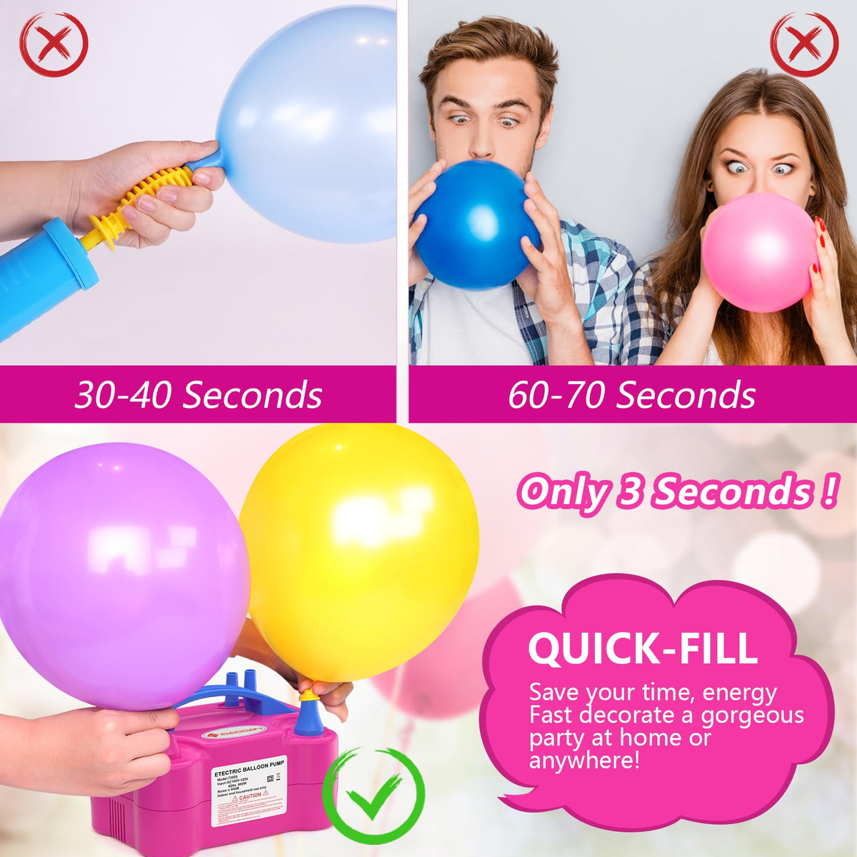 IDAODAN Electric Balloon Pump, Portable Electric Balloon Blower Machine Inflator Air Pump for Party