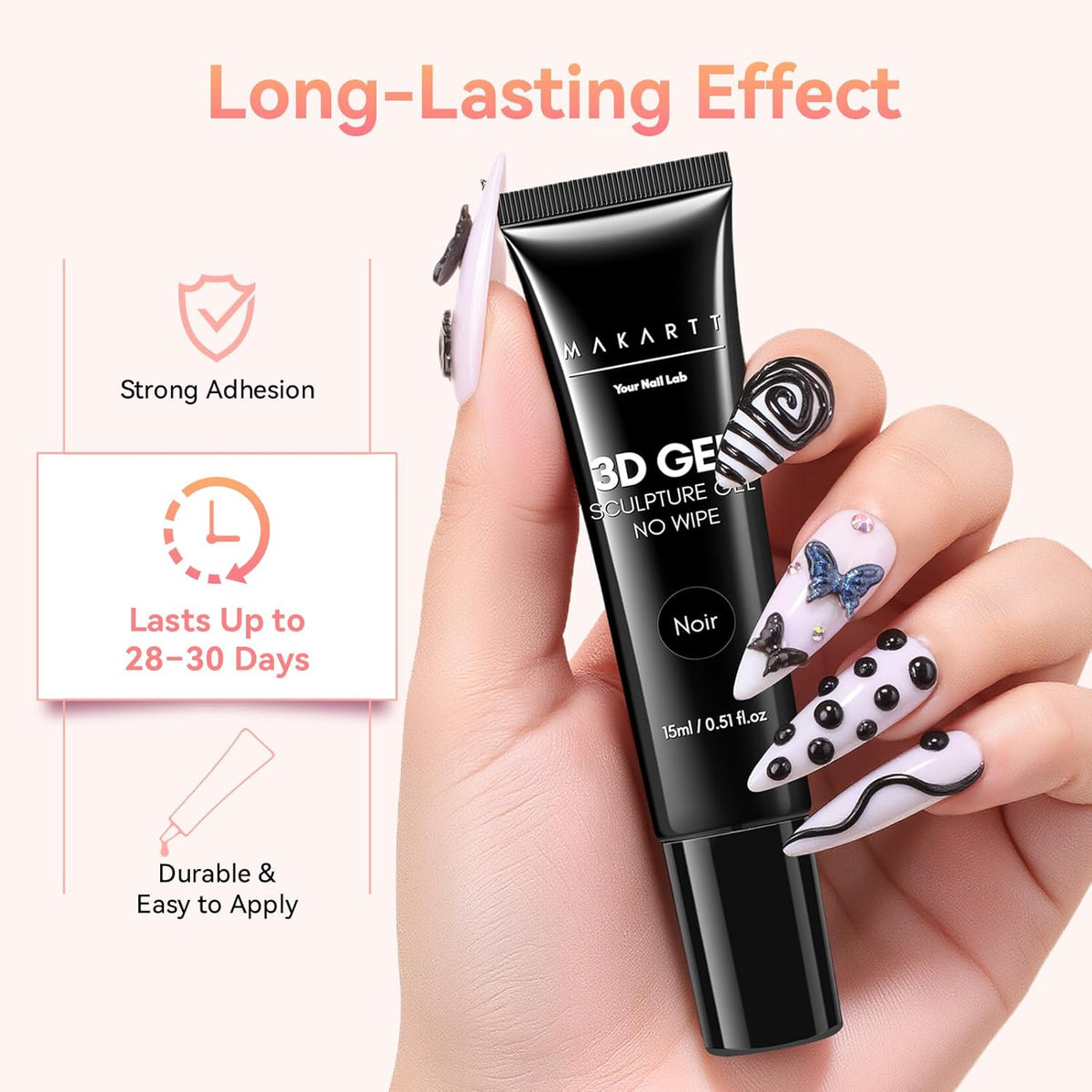 Makartt 3D Gel Nail Art: 15g Sculpting Gel Nail Art Glue for Craving Black Candy Molding Gel No