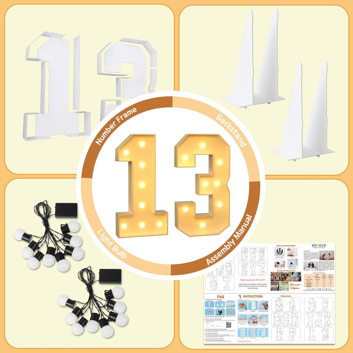 Imprsv 3FT Light Up Numbers, Marquee 13th Birthday Decorations for Girls Boys, Large Light Up 13th