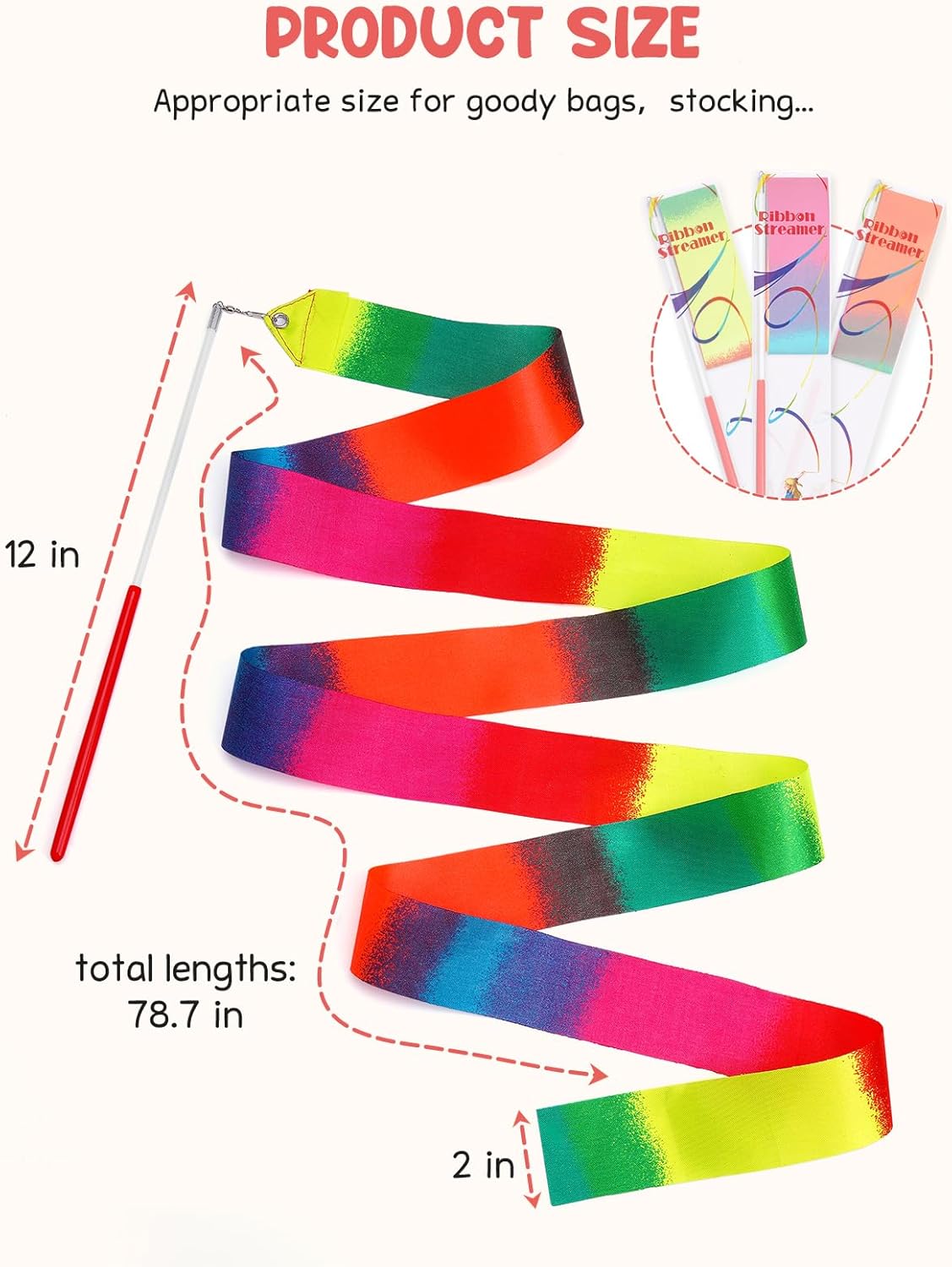 JoyCat 12 Pack Dance Ribbon Party Favors for Kids,Rainbow Birthday Decorations,Unicorn Princess