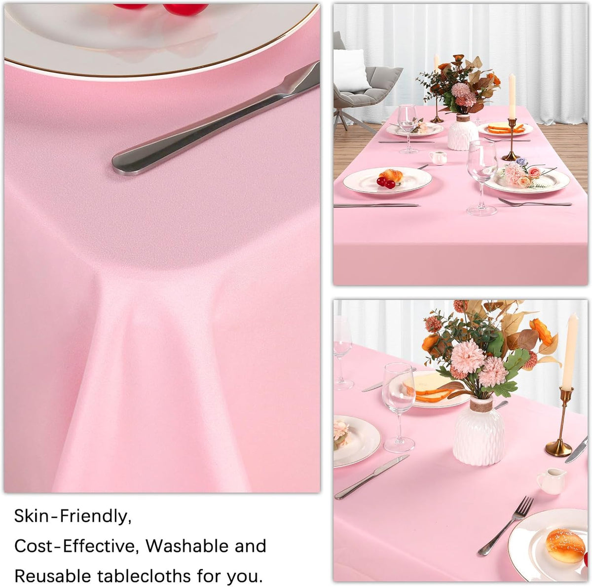 8 Pack Pink Tablecloth 60 x 102 Inch Rectangular Tablecloths for 6 Foot Rectangle Tables, Wrinkle