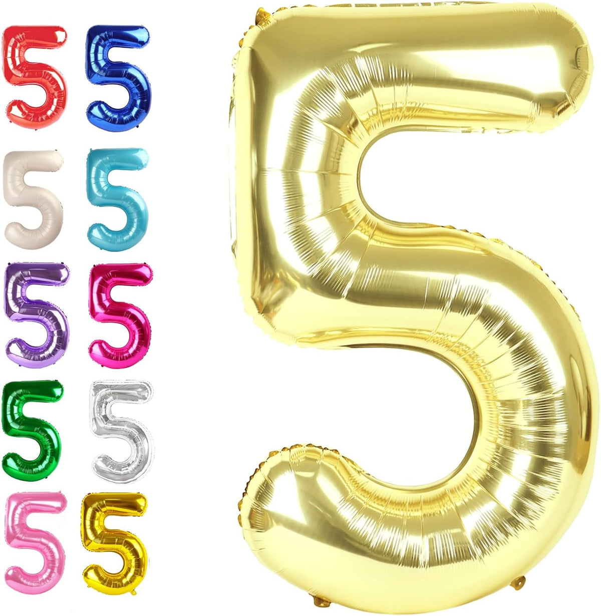 Large Champagne Gold 40 Inch Birthday Number 5 Balloon, Light Gold Five 5th 15 25 35 50 55 Birthday