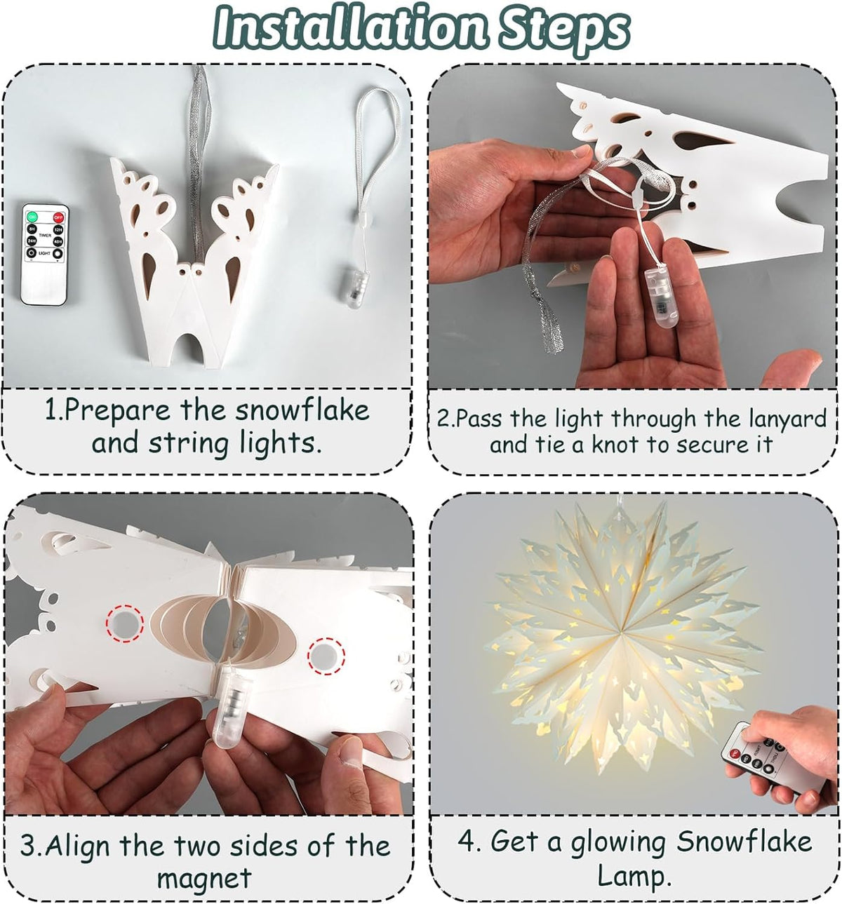 5 Pack Christmas Paper Snowflake Lanterns, Christmas Paper Star Lantern with LED Light White