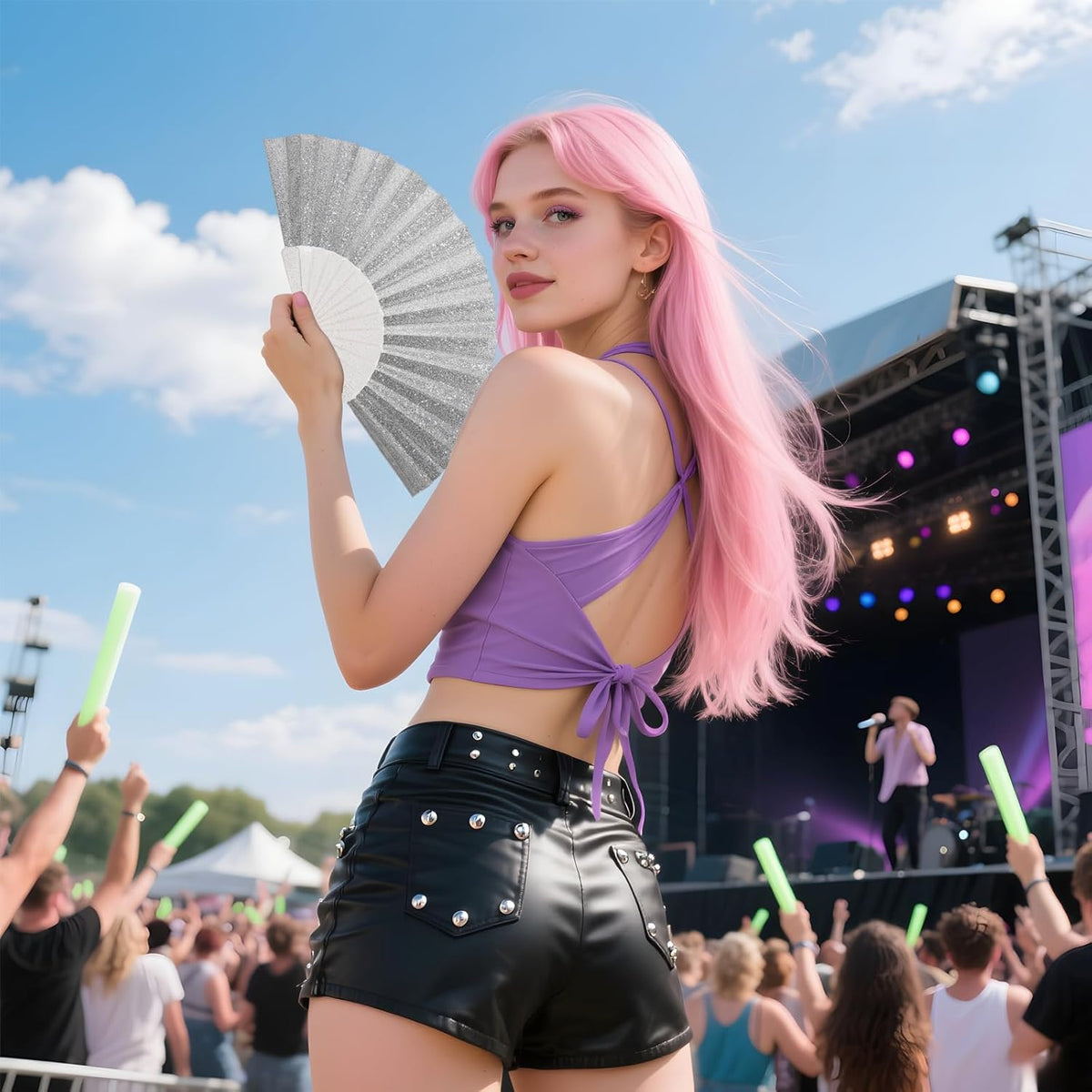 24 Pack Handheld Fan,Folding Hand Glitter fan with Shining Transparent Fan Rib – Ideal for Wedding