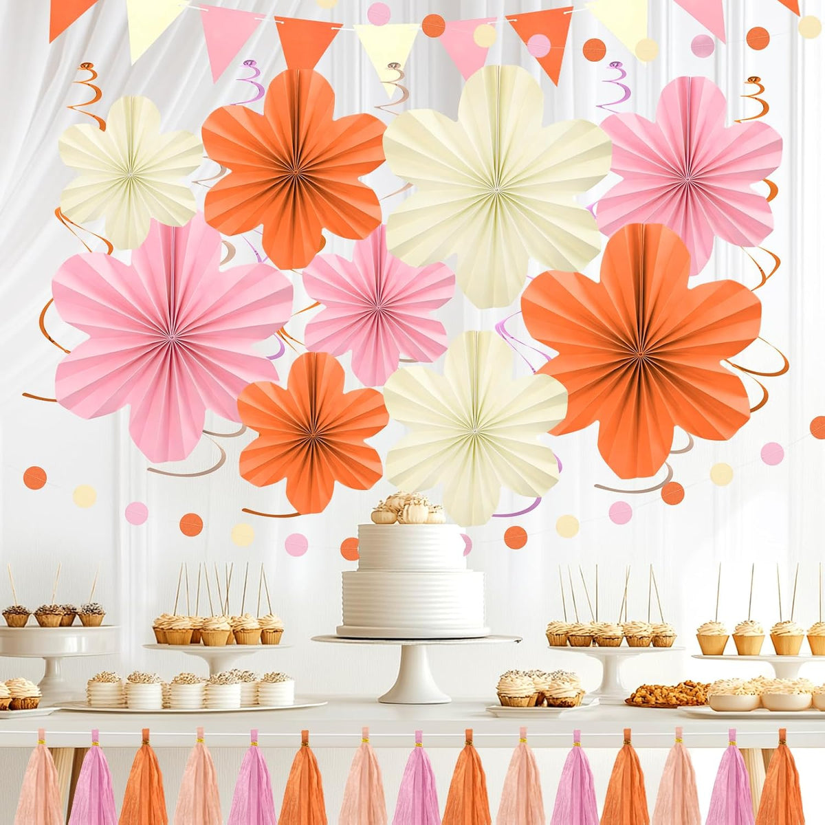 Pink and Orange Party Decorations - Orange Birthday Decoration for Women Girls with Hanging Paper