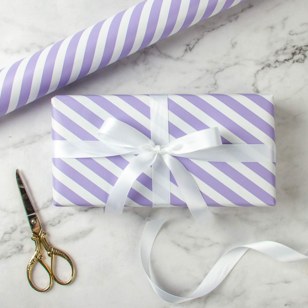 WRAPAHOLIC Reversible Wrapping Paper - Mini Roll - 17 Inch x 33 Feet - Purple and Stripes Design