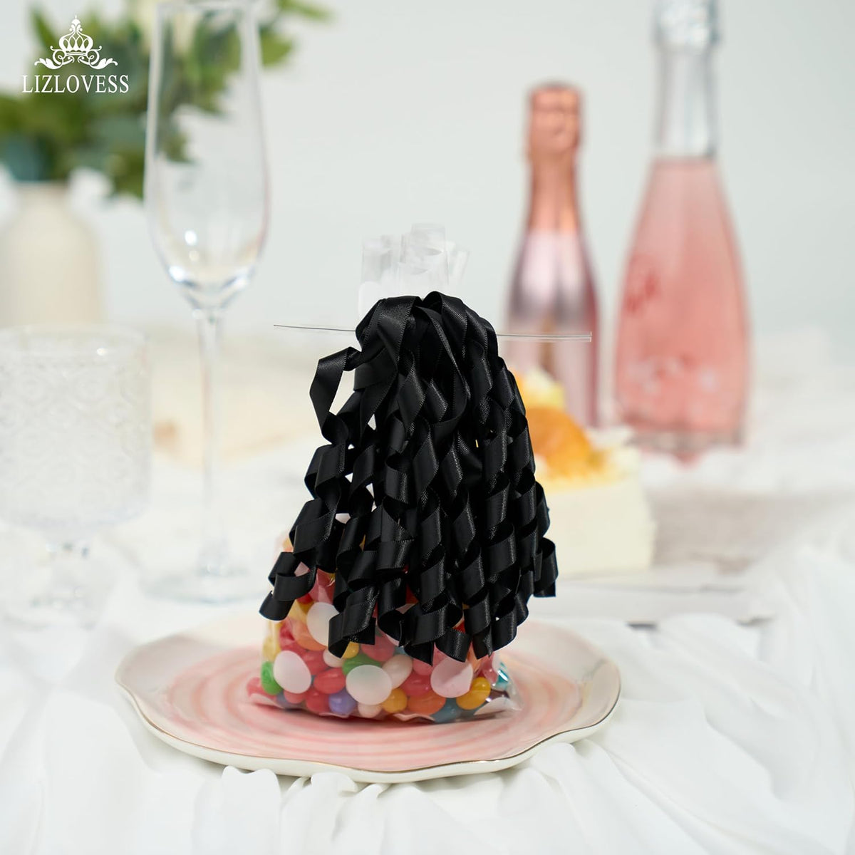 6 Inch Black Curly Bows for Gift Wrapping Set of 6, Self Adhesive Bows Black Gift Bows for