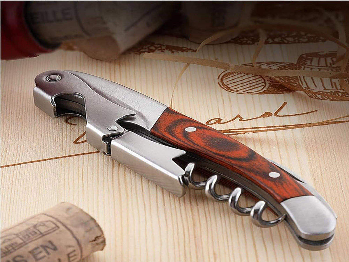 Professional Waiter Corkscrew Wine Key for Bartenders Set of 3,With Long Rosewood Handle Stainless