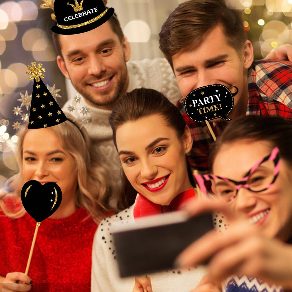 Birthday Photo Booth Props Kit - 38Pcs Funny Pose Signs, Selfie Photobooth Decor for Birthday