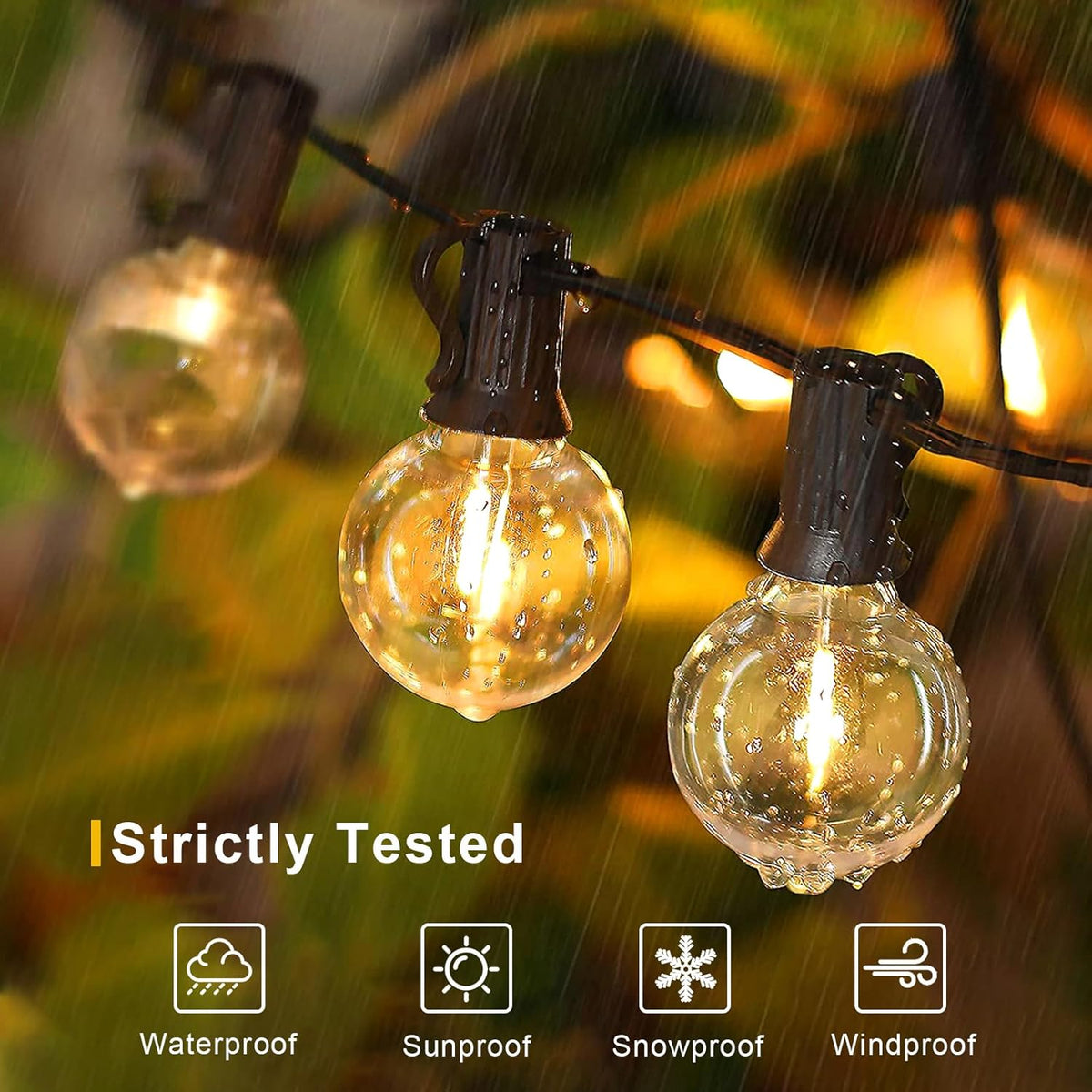 Outdoor String Lights, LED Patio Hanging Lights with Waterproof G40 Globe Plastic Bulbs for Outside