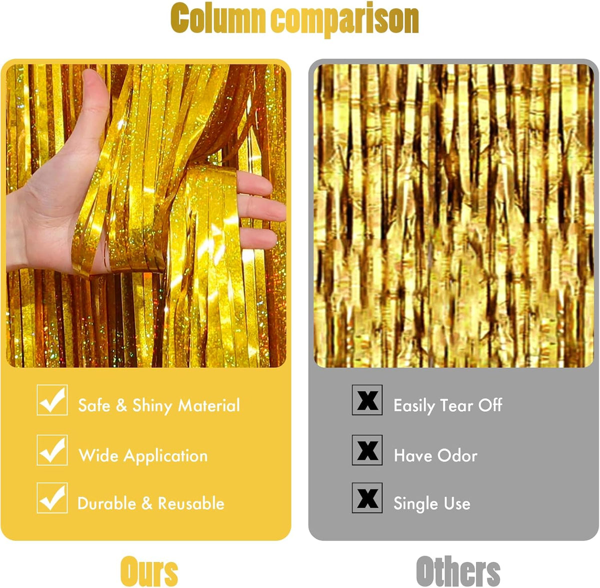 CANREVEL 2 Pack 3.3x8.2 Feet Laser Gold Foil Fringe Backdrop Curtains, Tinsel Streamers Birthday