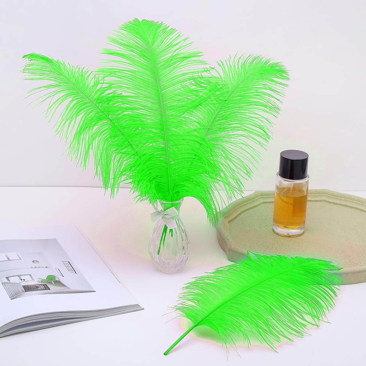 Ballinger Lime Green Ostrich Feathers - 24Pcs 8-10inch Large Green Feathers for Crafts,Wedding