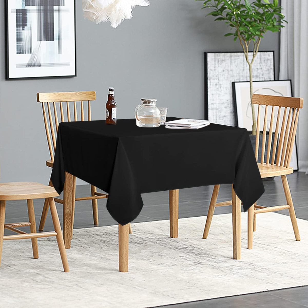 sancua 2 Pack Black Tablecloth 54 x 54 Inch, Stain and Wrinkle Resistant Square Table Cloth