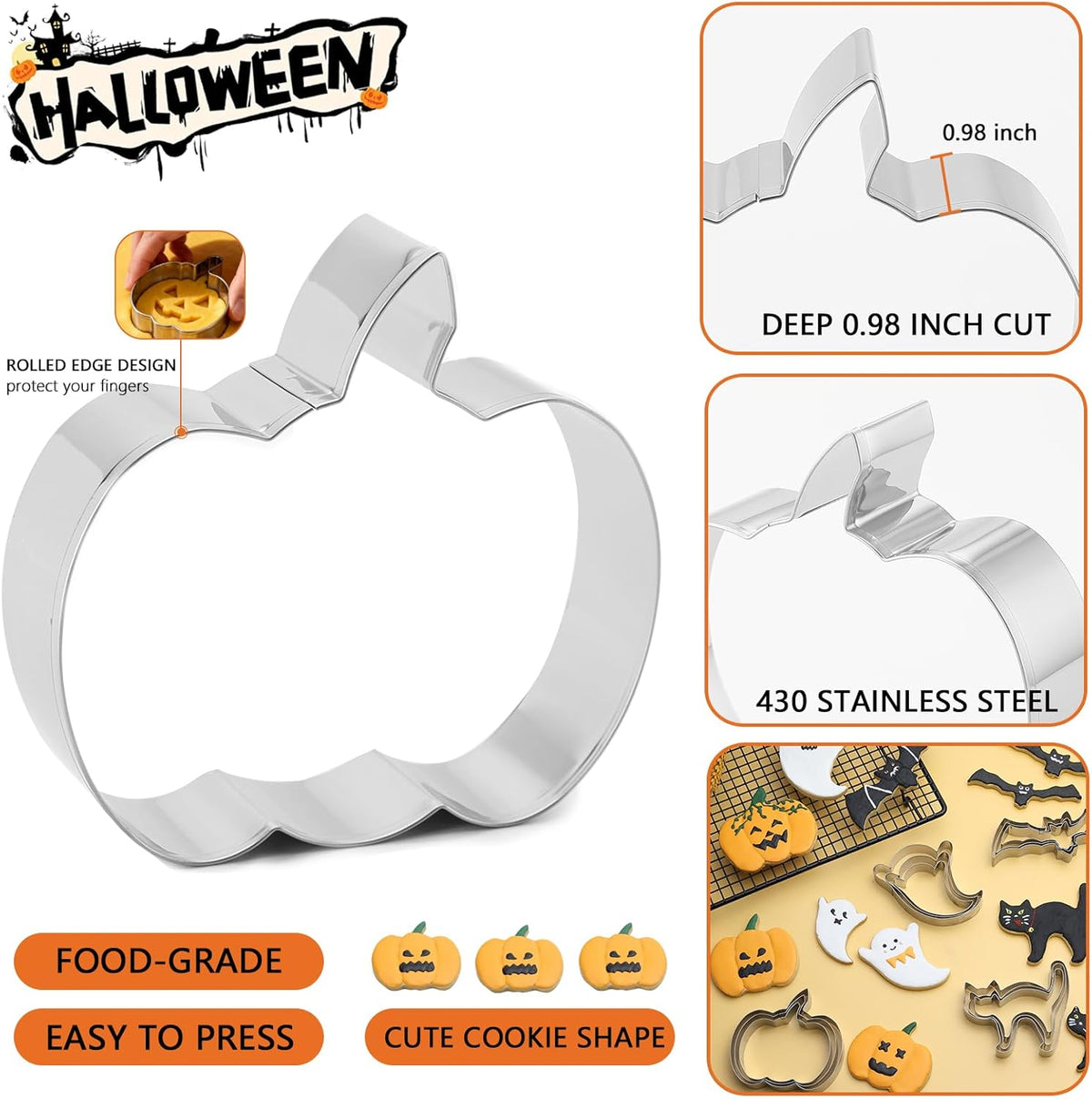 Pumpkin Cookie Cutters Set，3.54", 3.2", 2.87"- 3Pcs Halloween Thanksgiving Fruit Cookie Cutters for