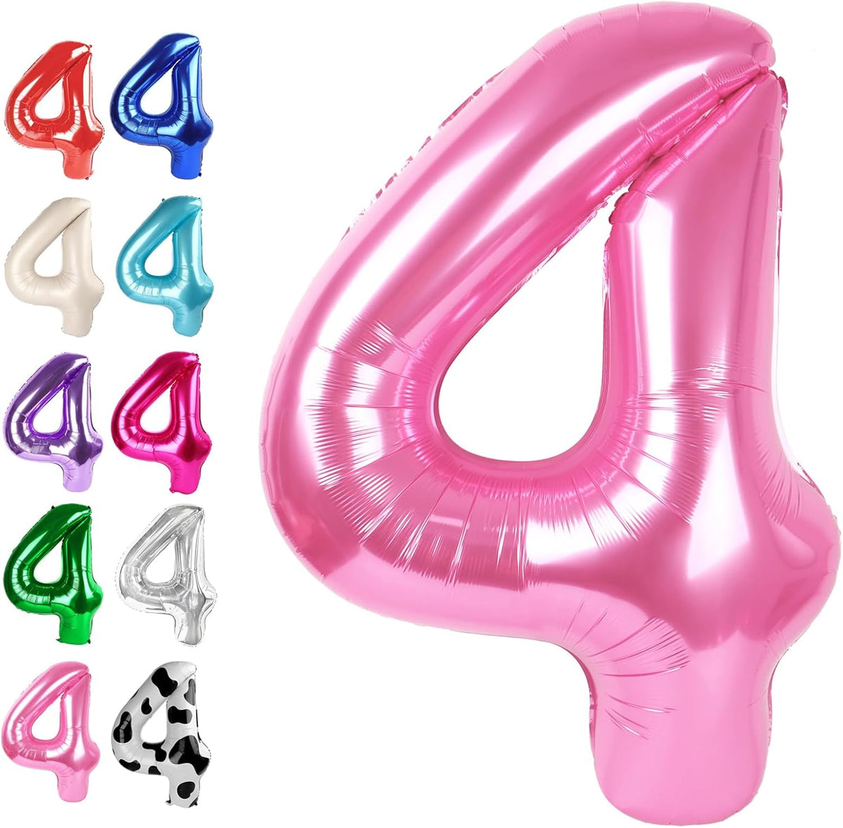 40 Inch Pink Large Number 4 Birthday Balloon, Giant Number Four 14 24 34 40 44 Balloons, Foil Mylar