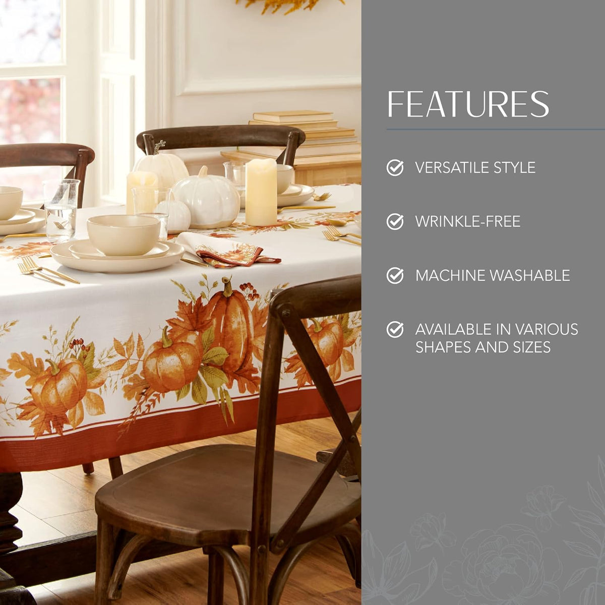 Elrene Home Fashions Autumn Pumpkin Grove Wrinkle Resistant Tablecloth, 60"x120" Rectangle, Multi