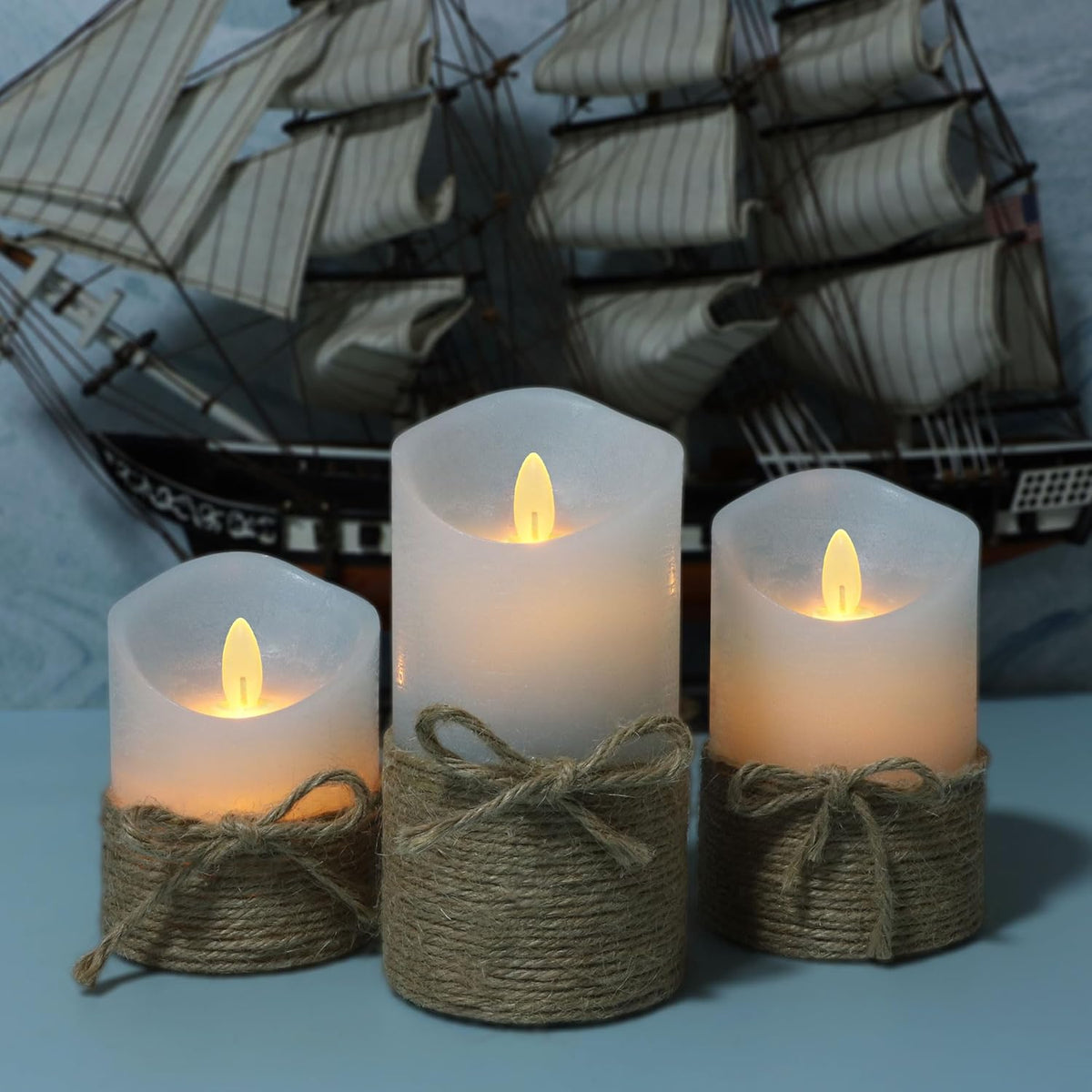Silverstro Nautical Decor Ocean Blue Flameless Candles - Home Christmas Farmhouse Summer