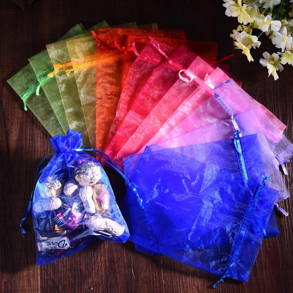 Wudygirl 100 PCS Drawstring Organza Bags 5X7 inches Jewelry Pouches Wedding Baby Shower Party Candy