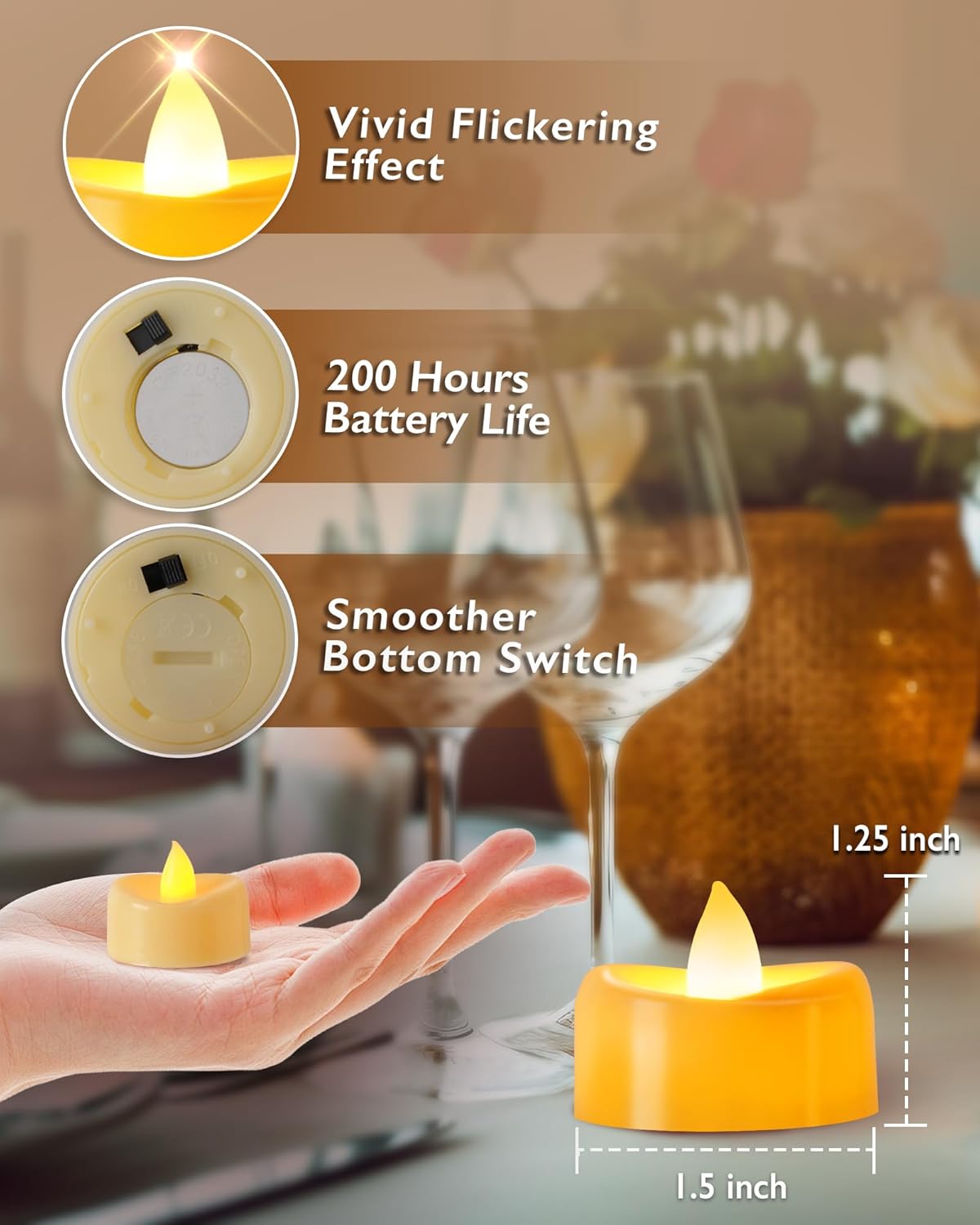 Raycare 24 Pack LED Tea Lights Battery Operated, 200+Hour Flickering Votive Candles, Realistic Fake