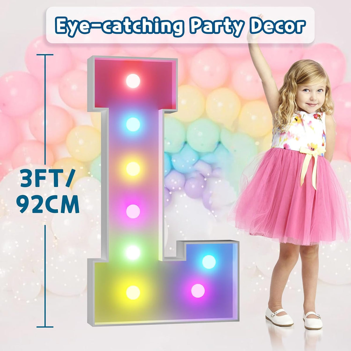 imprsv 3FT Colorful Marquee Light Up Letters L, 18 Colors Large Light up Letters Alphabet Sign with