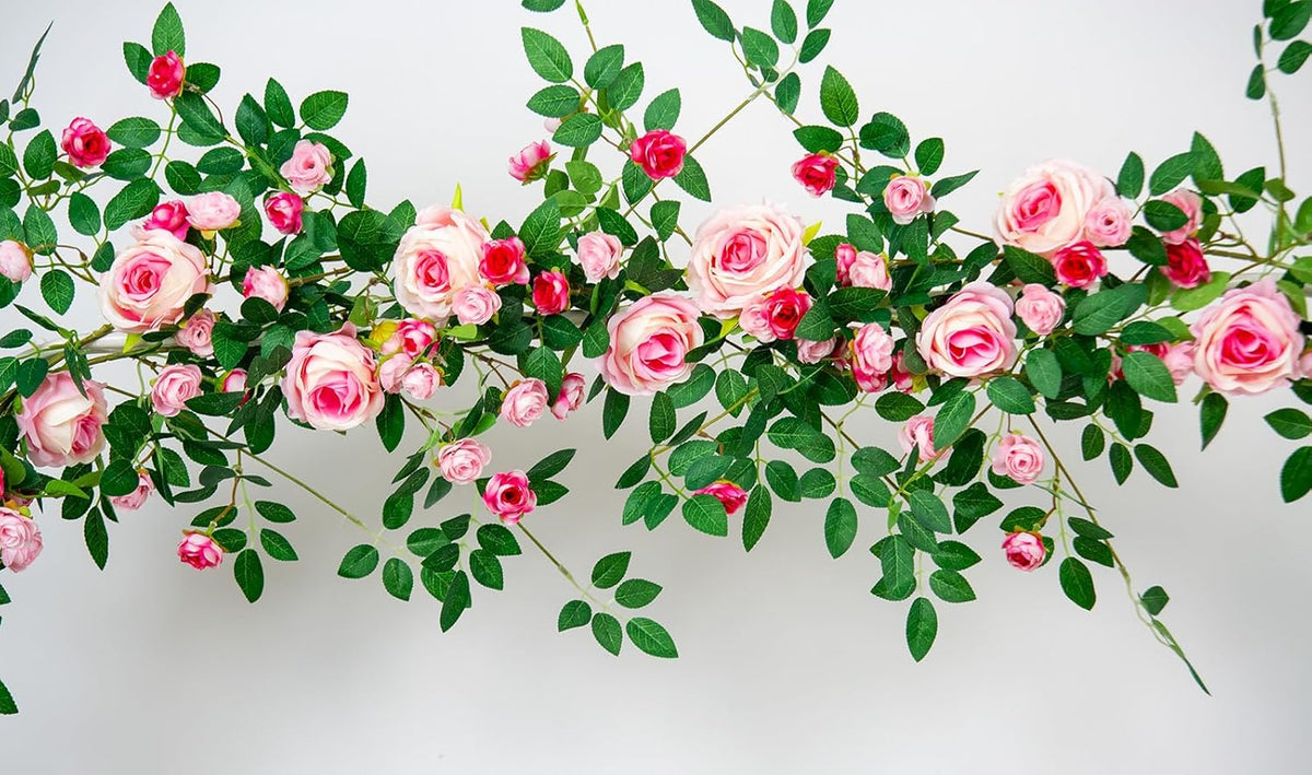 6FT Pink Flower Garland Artificial Rose Vines Hanging Floral Garland for Home Decor Wall Trellis