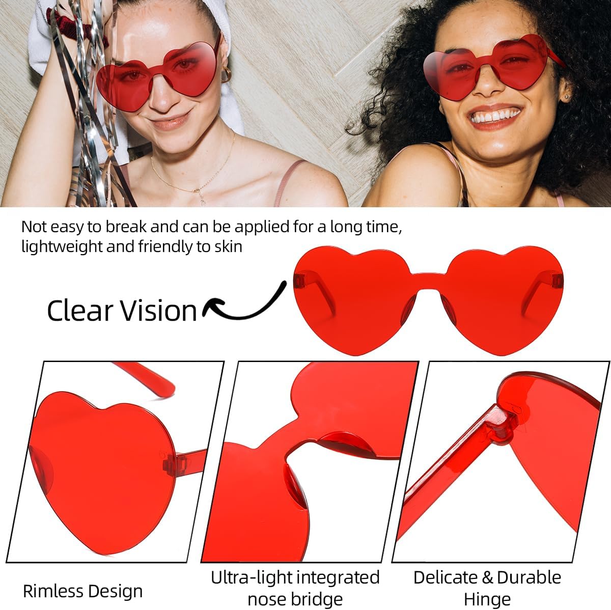 12/20/24 Pairs Heart Sunglasses for Women Men, Trendy Heart Shaped Rimless Transparent Sunglasses