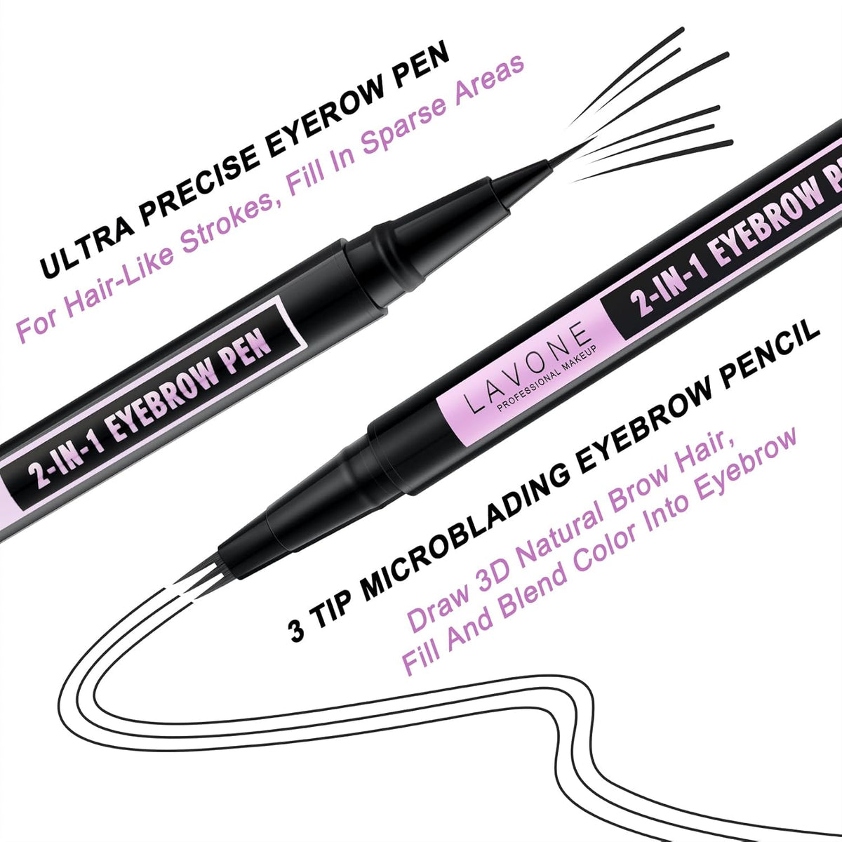 LAVONE Eyebrow Pencil, 2-In-1 Waterproof Eyebrow Pen, with 3 Tip Microblading Eyebrow Pen and