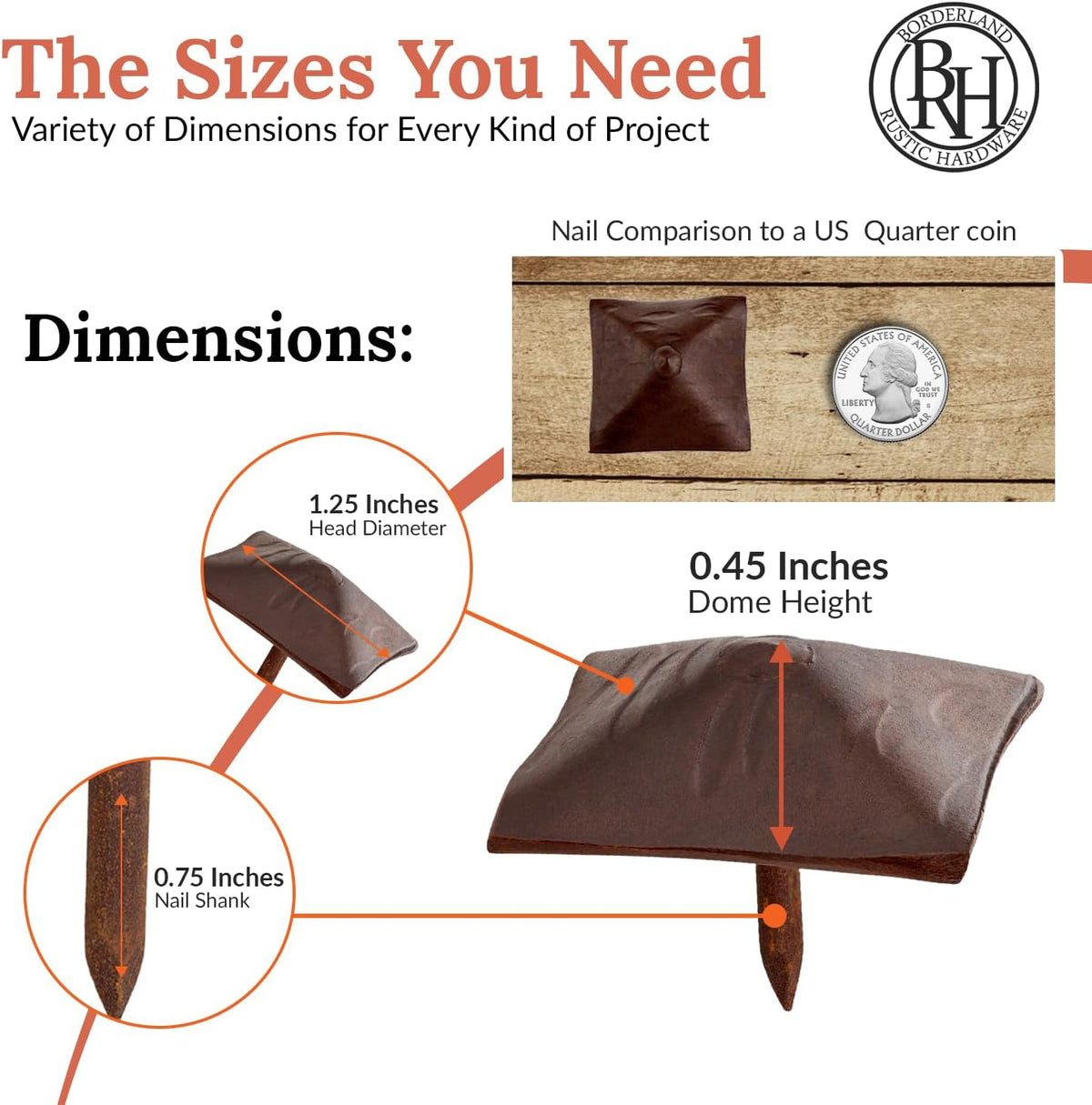 50 Pack 1.25" Square Head Iron Clavos Decorative Nails – Sealed Rusted – Handmade Rustic Square