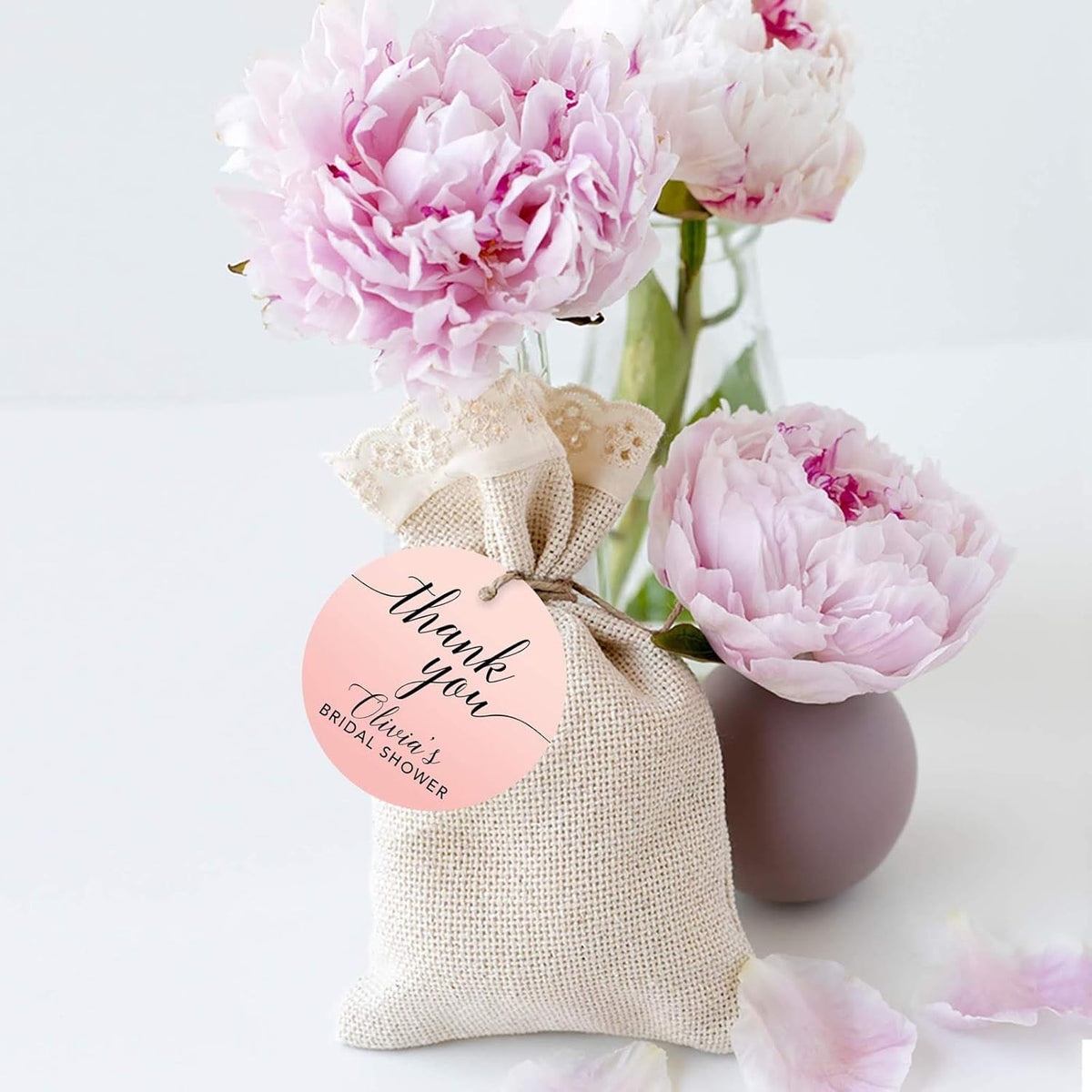 Andaz Press Personalized Blush Pink Rose Elegant Party Collection, Round Circle Tags, Thank You