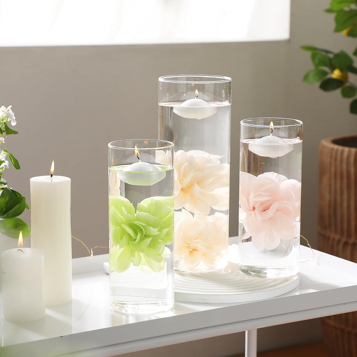 24 Pcs Floating Candles for Centerpieces and Floating Flowers Artificial Flowers Head Vase Filler