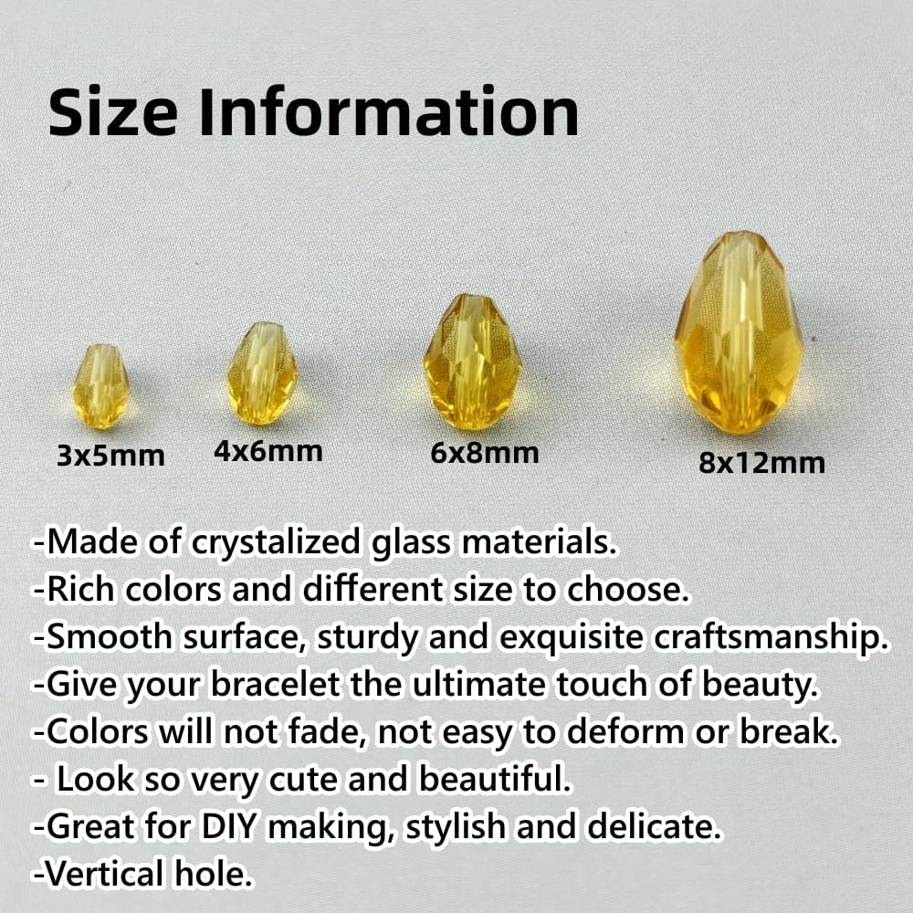 200pcs 3x5mm Teardrop Crystal Glass Beads for Jewelry Making, Faceted Vertical Hole Teardrop Glass