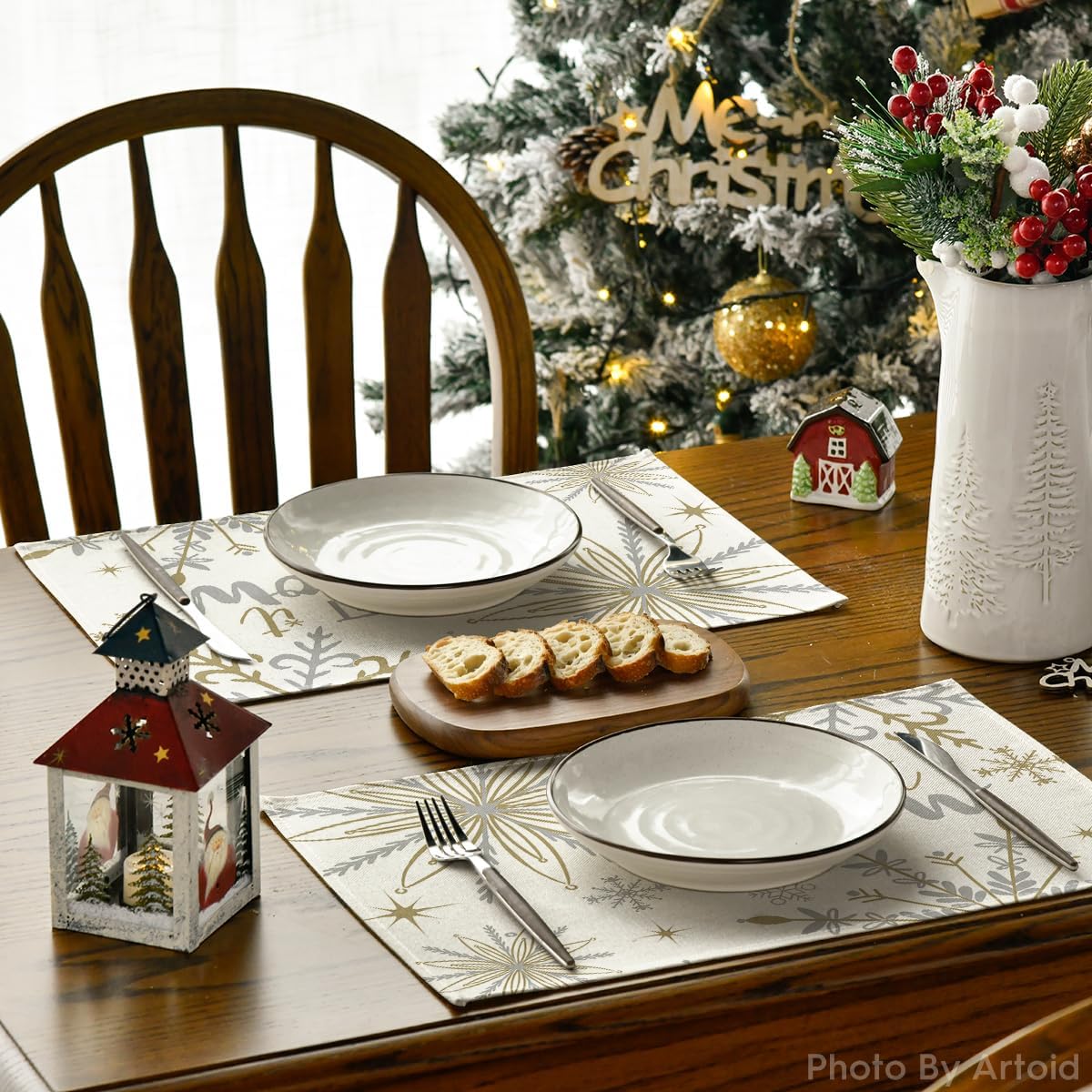 Artoid Mode Beige Snowflake Let It Snow Winter Placemats Set of 6, 12x18 Inch Seasonal Christmas