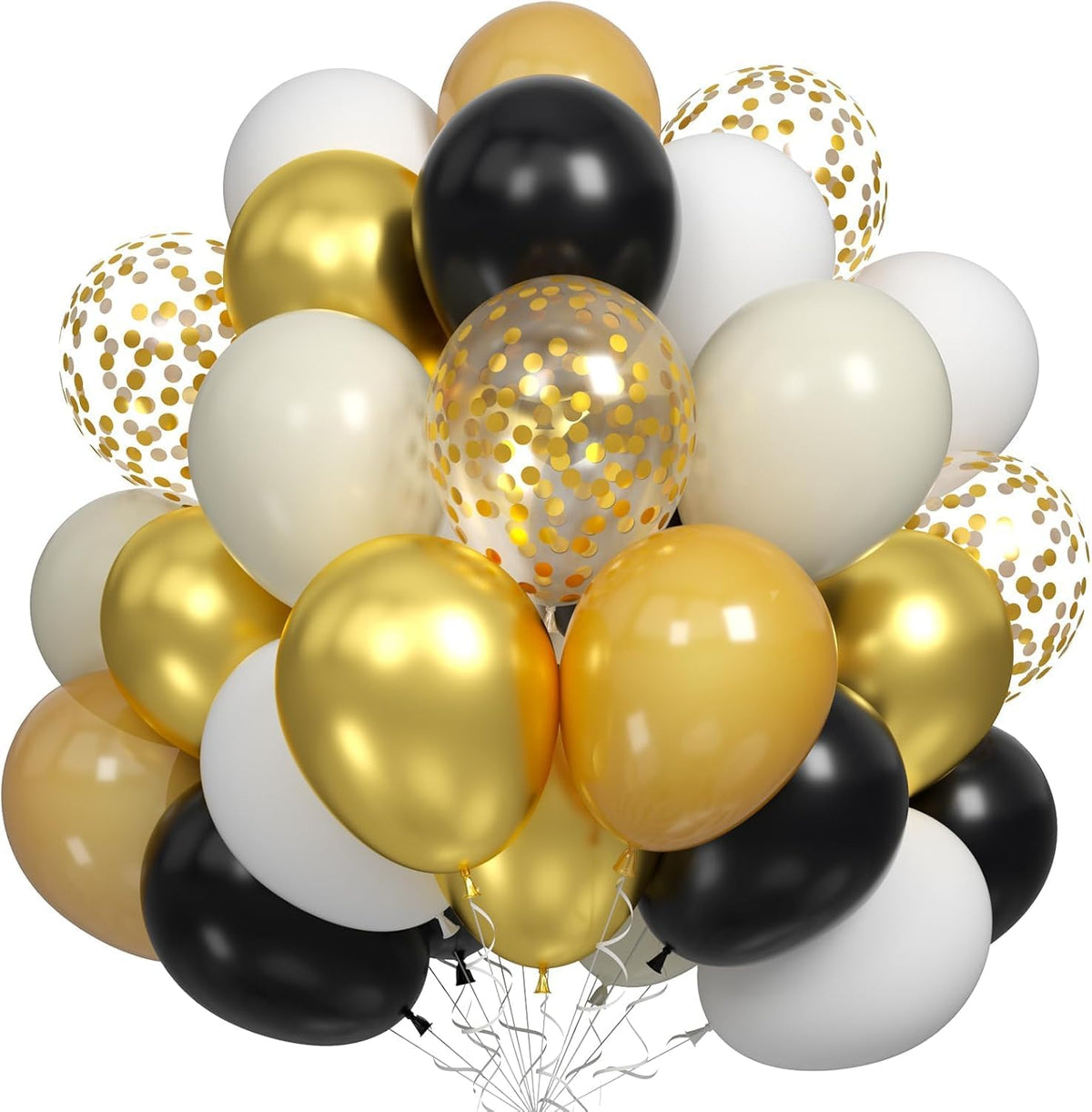 Black Gold Beige Balloons, 60PCS Black Gold White Sand Balloons Party Balloon with Metallic Gold