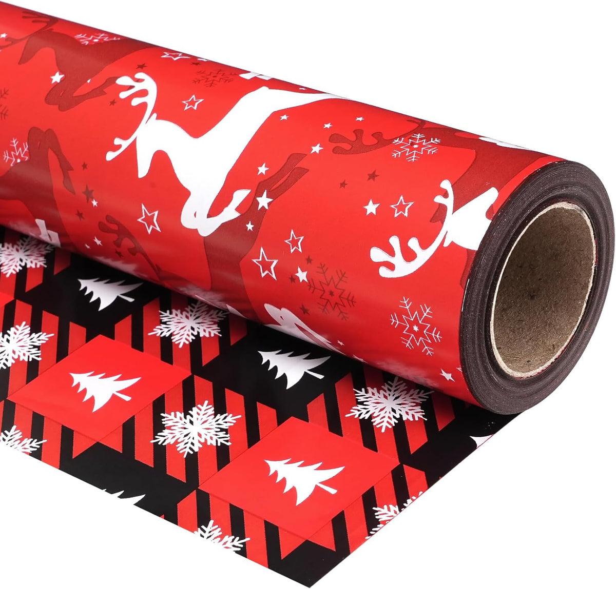 Ulmasinn Reversible Christmas Wrapping Paper Roll - 17" x33ft Double-Sided Designs with Red Nordic