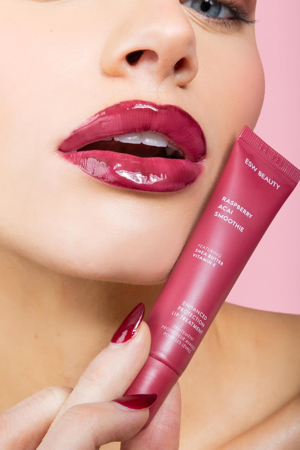 ESW Beauty Raspberry Acai Smoothie Lip Treatment - Rich Berry Tint with Shea Butter, Vitamin E