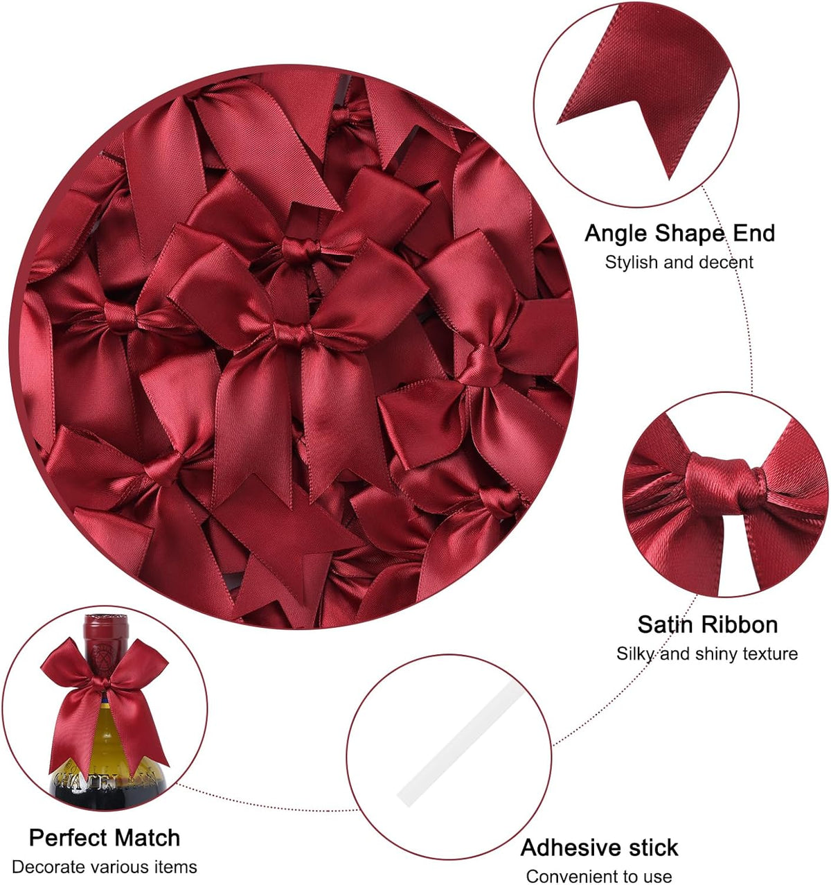 Feluwi Burgundy Gift Wrap Bows (50 Pcs) - 3.3 Inch Elegant Plastic-Free Bows for Christmas Gifts