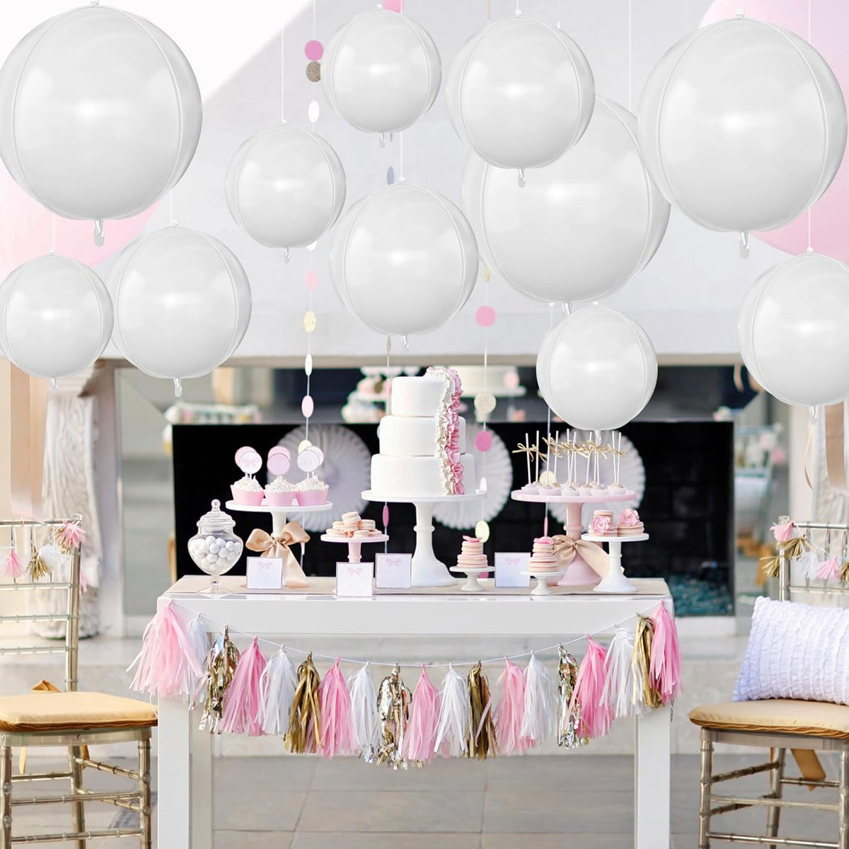 12Pcs Matte White Round Foil Balloons, 22" 15" 10" 4D Helium Ball Balloon, White Foil Balloon for